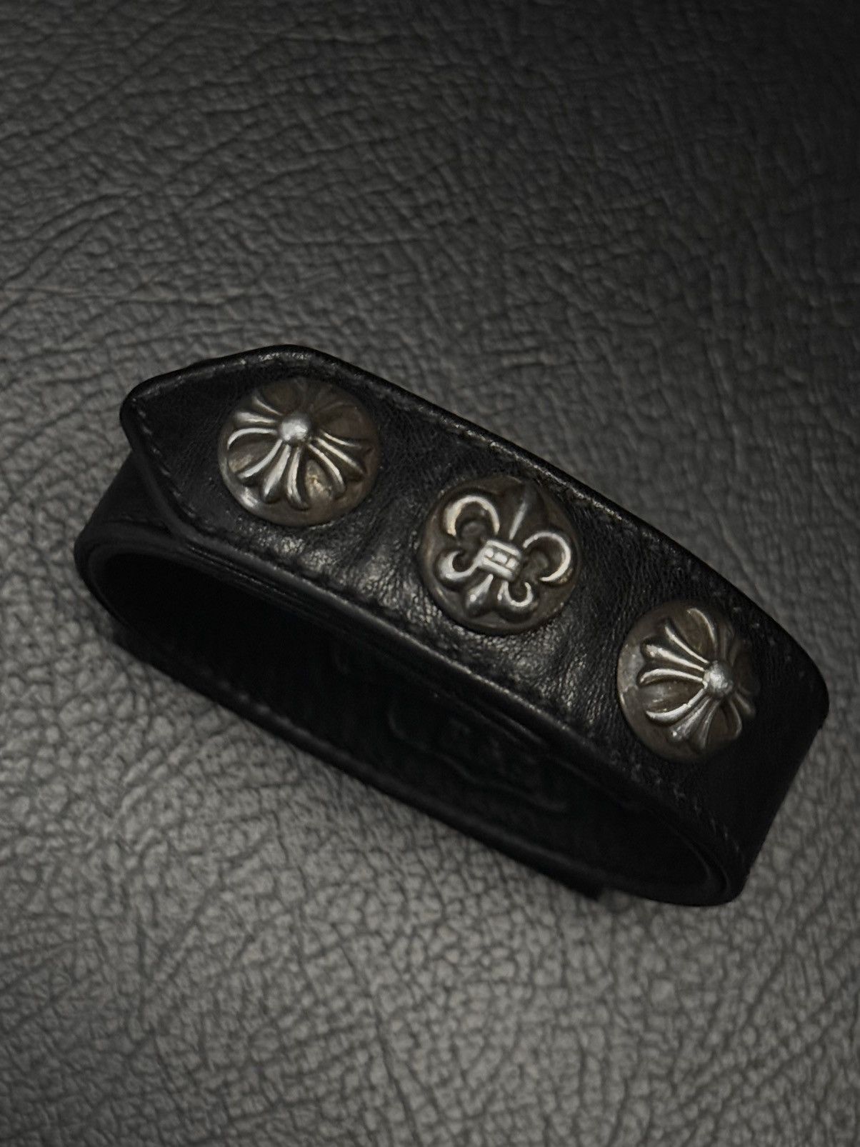 Chrome Hearts Chrome Hearts Black Leather Snap Bracelet Size ONE SIZE - 3 Thumbnail