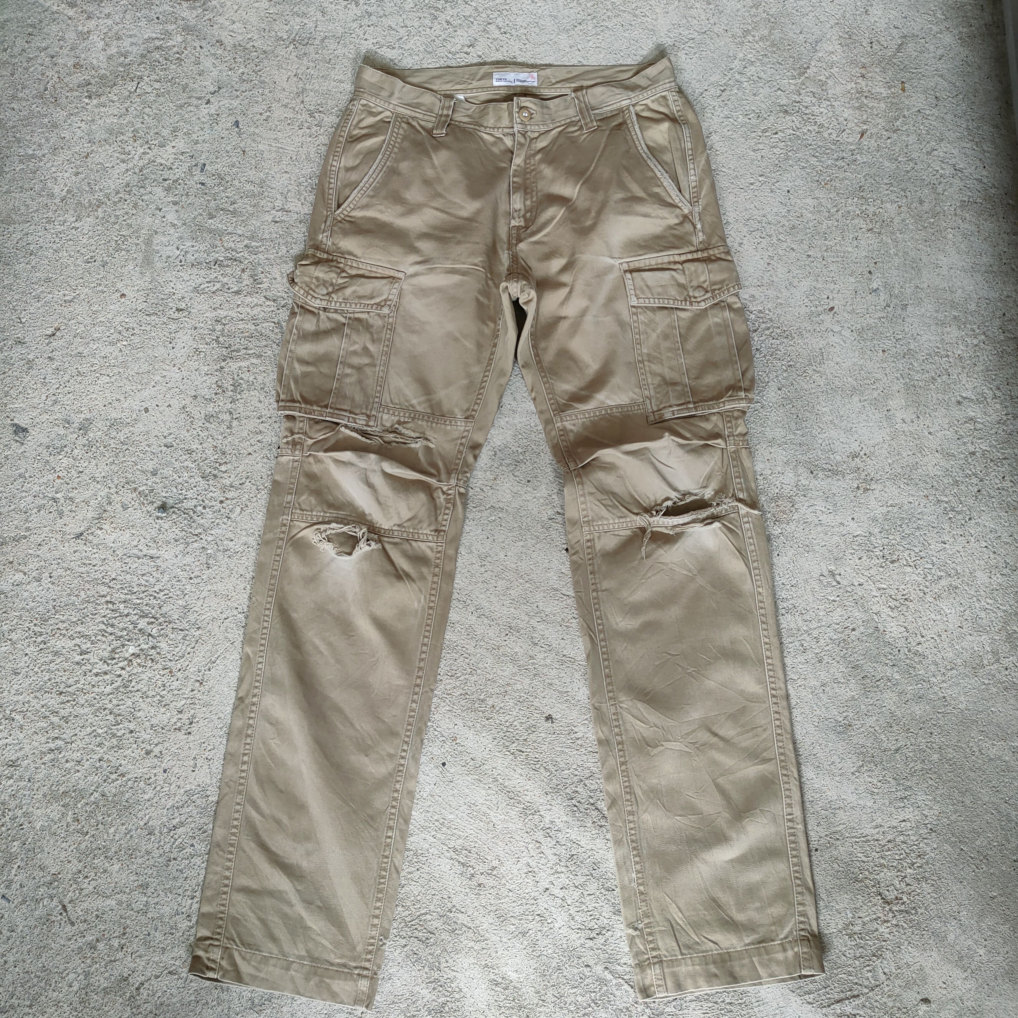 image of Tokyo Culture × Takeo Kikuchi Distressed Cargo Pants in Brown Nude, Men's (Size 30)