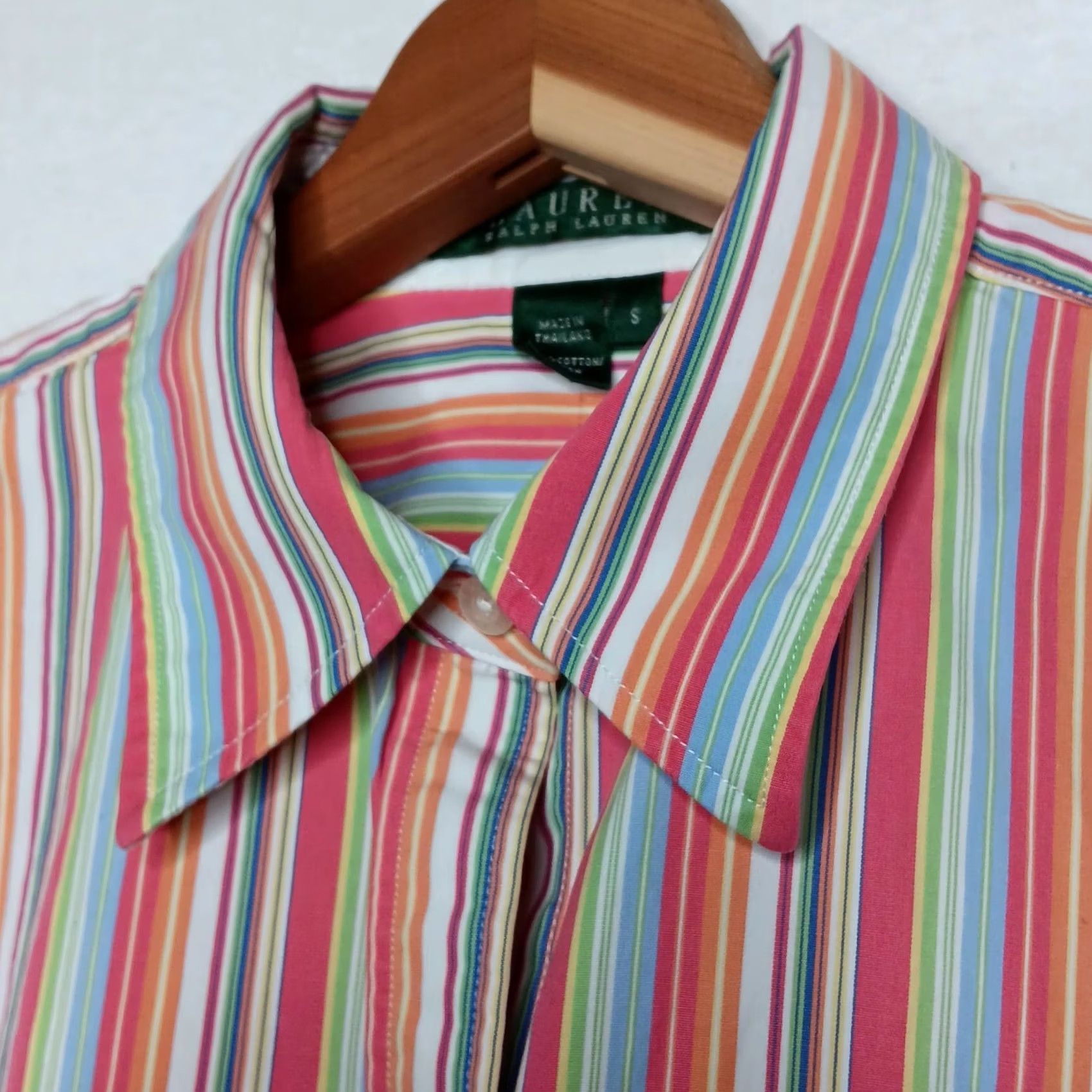 Ralph Lauren Lauren Ralph Lauren Blouse Shirt Women S Multicolor Striped 3/4 Sleeve Button Up Top Pink White Cuffs Foldable LRL Logo XS- Regular Mens? Womens Size S / US 4 / IT 40 - 8 Thumbnail