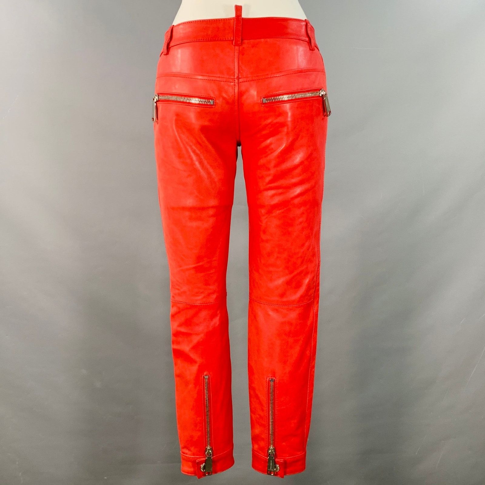 Dsquared2 DSQUARED2 Red Lambskin Leather Low Rise Biker Casual Pants Size 25" / US 0 / IT 36 - 2 Thumbnail