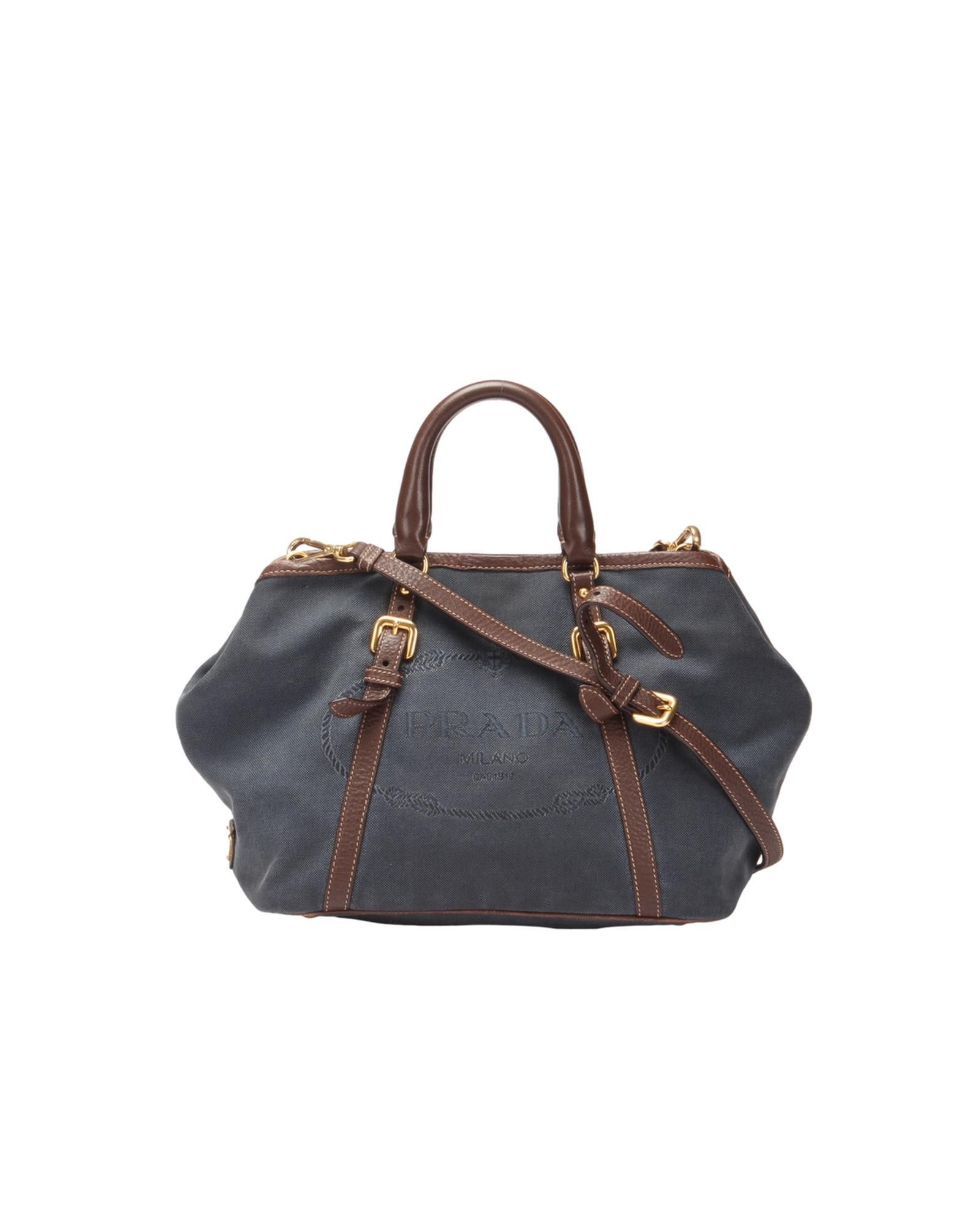 image of Prada Blue Denim Logo Crossbody Bag In Ab Condition, Women's