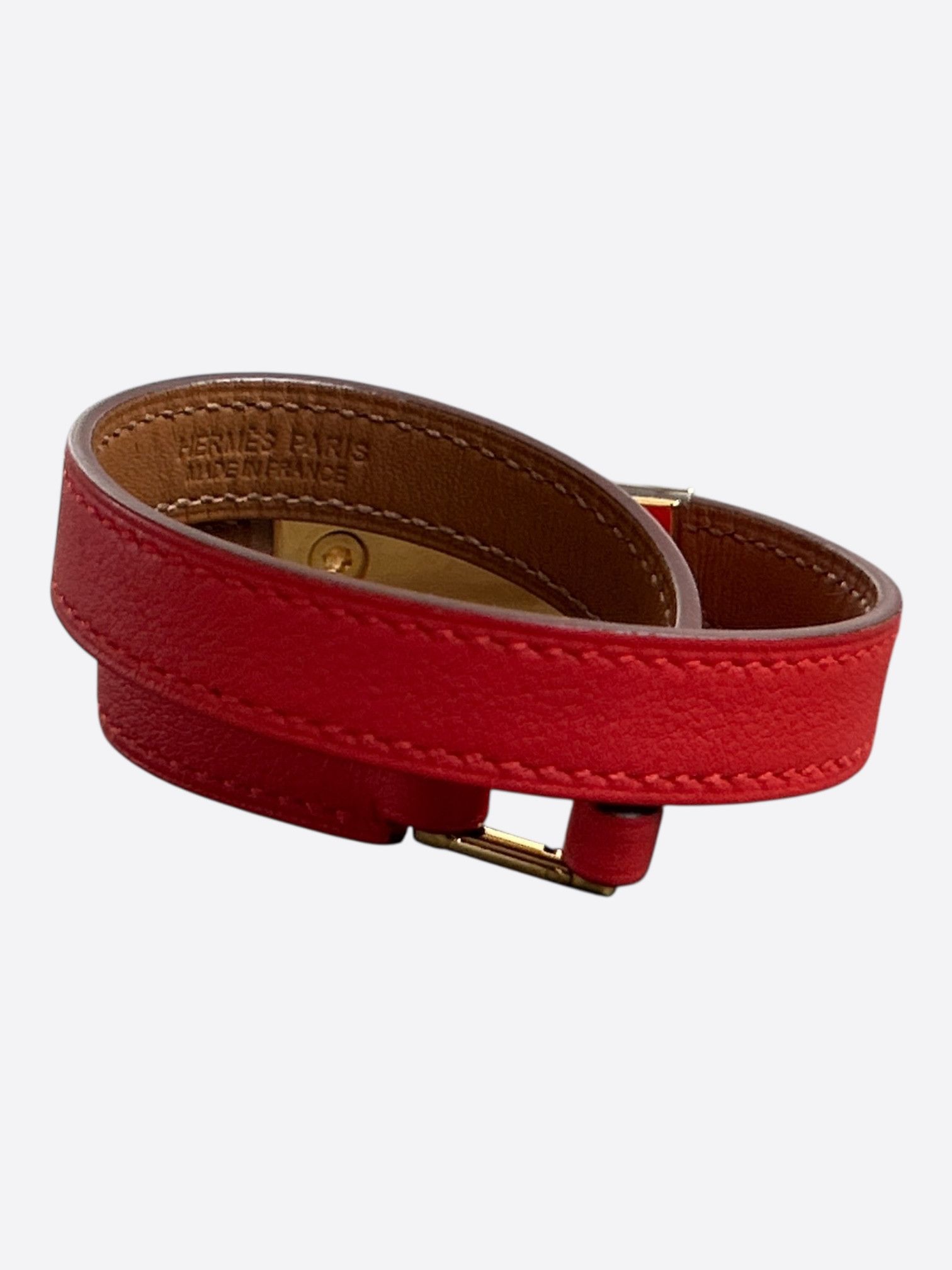 Hermes Hermes Red Swift & Gold Hardware Rivale Double Tour Bracelet Size ONE SIZE - 2 Thumbnail