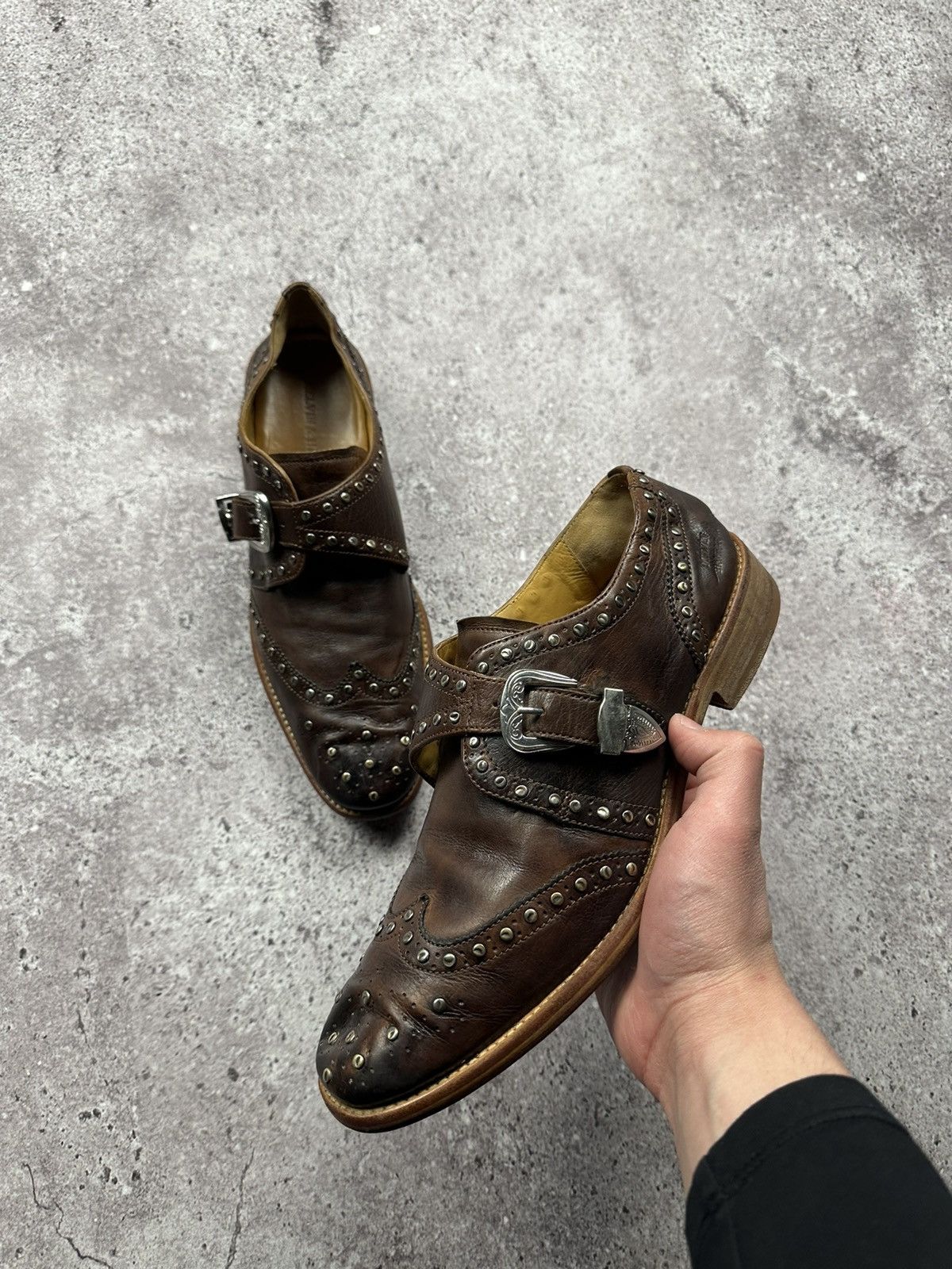 Japanese Brand Vintage Y2K Leather Shoes Japanese Style Avant Garde Metal Size US 8 / EU 41 - 1 Thumbnail