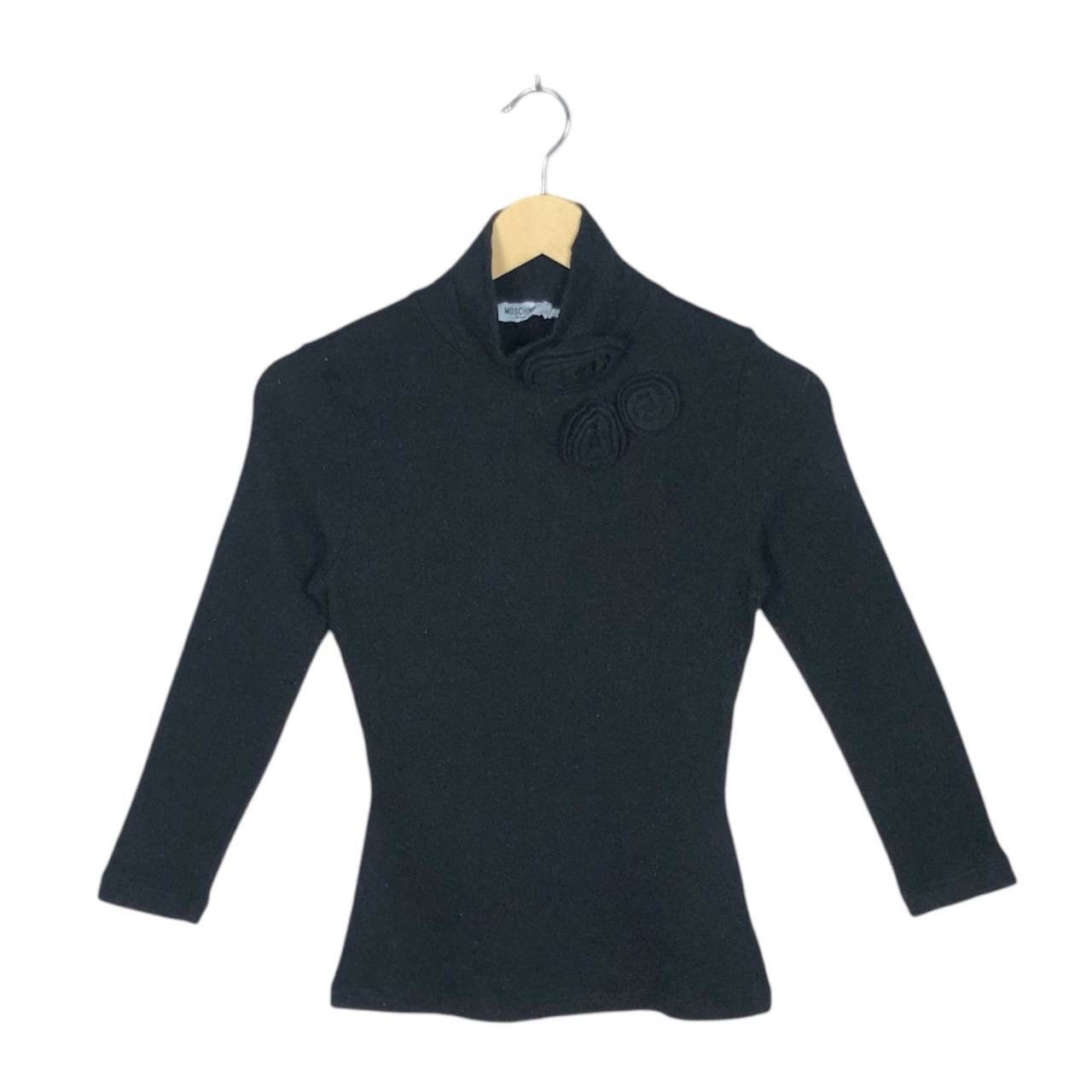 Moschino Jeans Turtleneck Roses Black Long Sleeve Tshirt