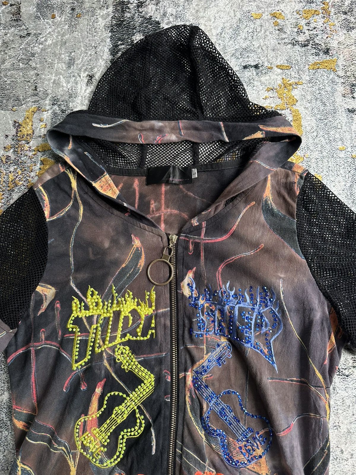 Japanese Brand SUCHANG CRAZY ABSTRACT MESH HOODIE GLITTER PUNK SICK STYLE Size US M / EU 48-50 / 2 - 4 Thumbnail