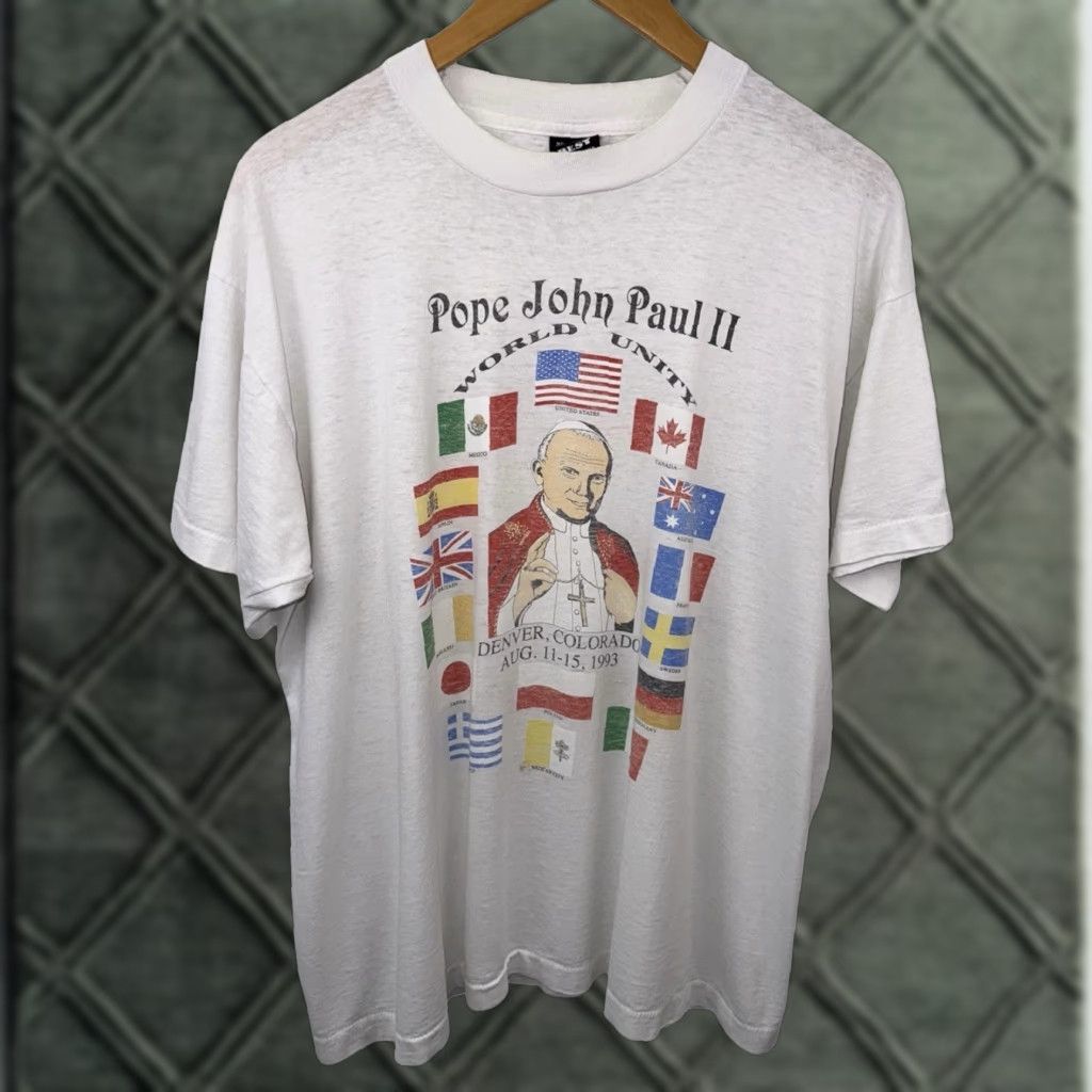 Vintage VINTAGE Pope John Paul II Tour Single Stitch Shirt XL RARE White Mens T-Shirt 1993 XL SZ White Size US XL / EU 56 / 4 - 1 Thumbnail