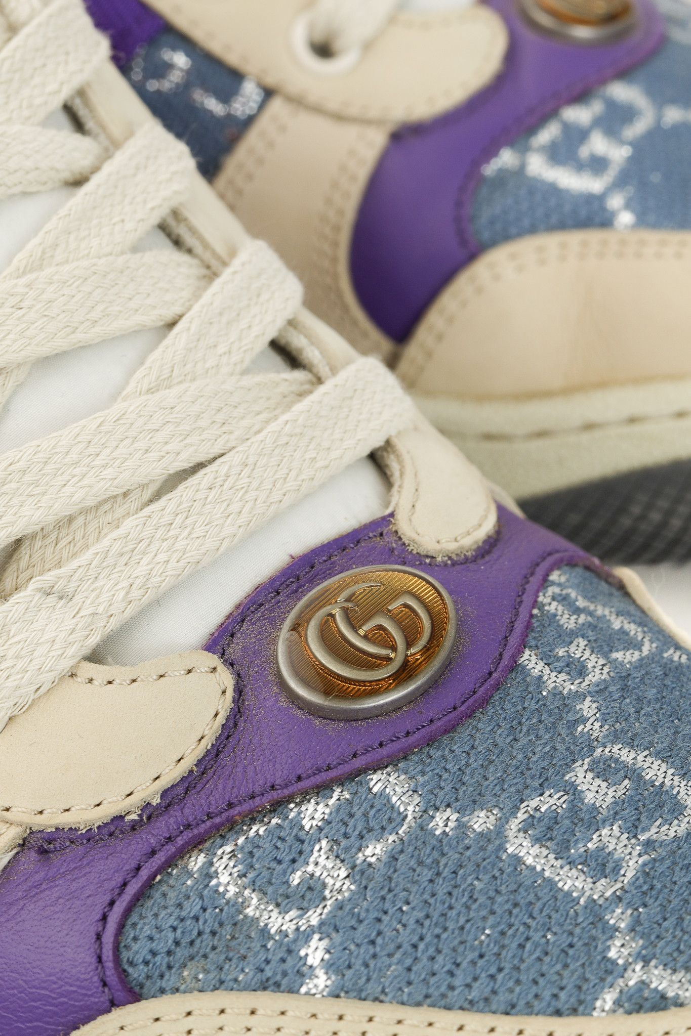 Gucci Gucci Screener Blue GG Lamé Web Leather Sneakers Size US 10 / IT 40 - 7 Thumbnail