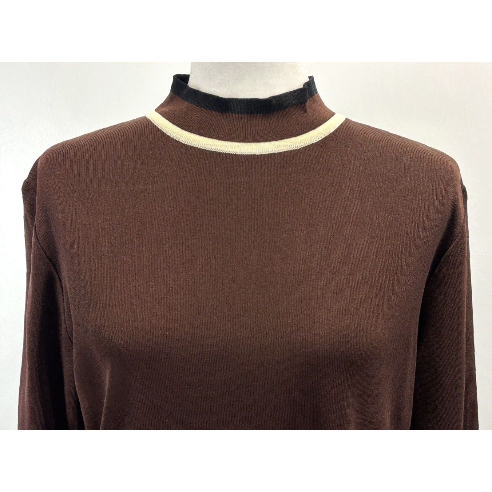 Vintage VINTAGE Exclusively Misook Sweater Petites Medium PM Brown Fine Knit Mock Neck Long Sleeve Womens Size M / US 6-8 / IT 42-44 - 5 Thumbnail