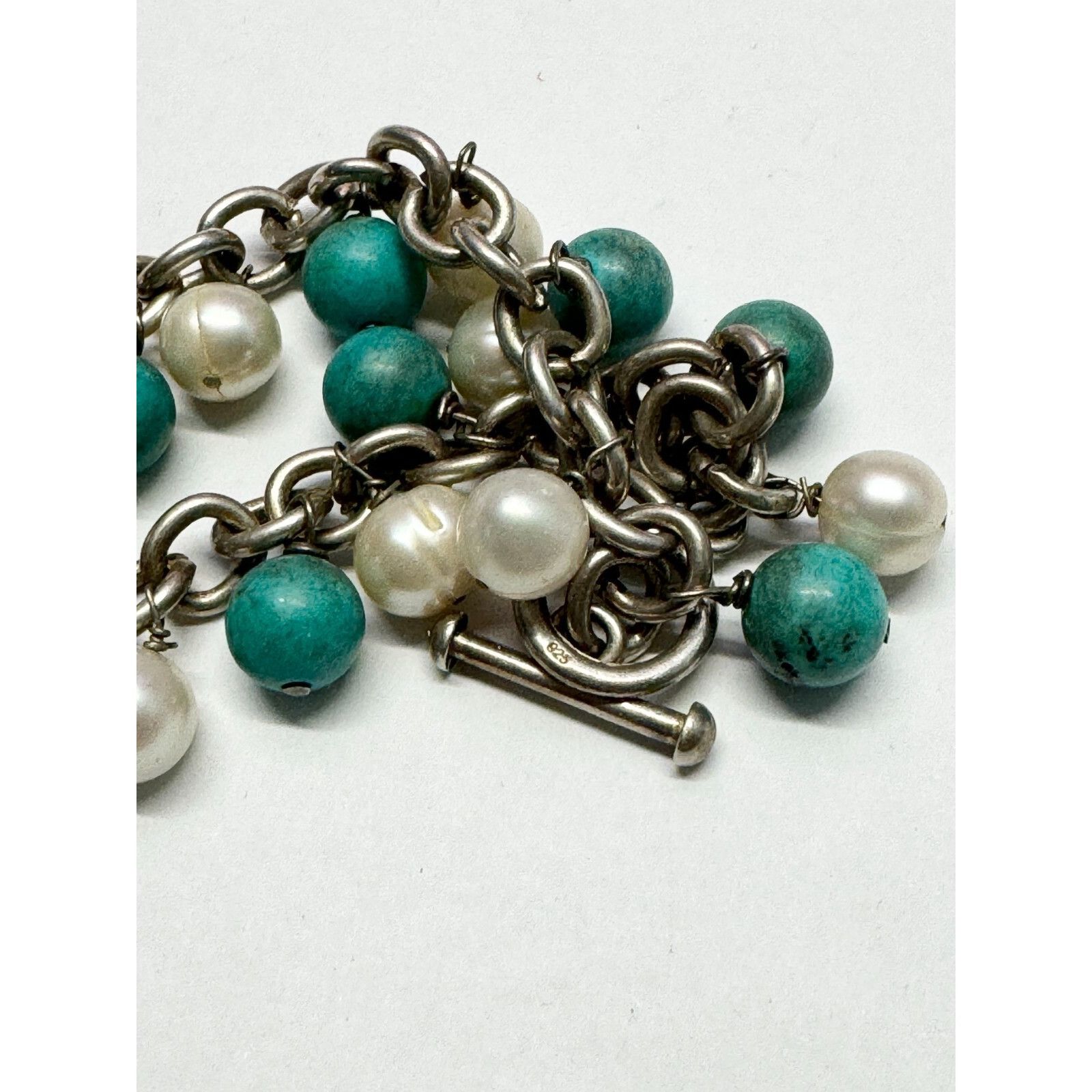 Vintage Vintage 925 sterling silver pearl turquoise necklace Size ONE SIZE - 5 Thumbnail