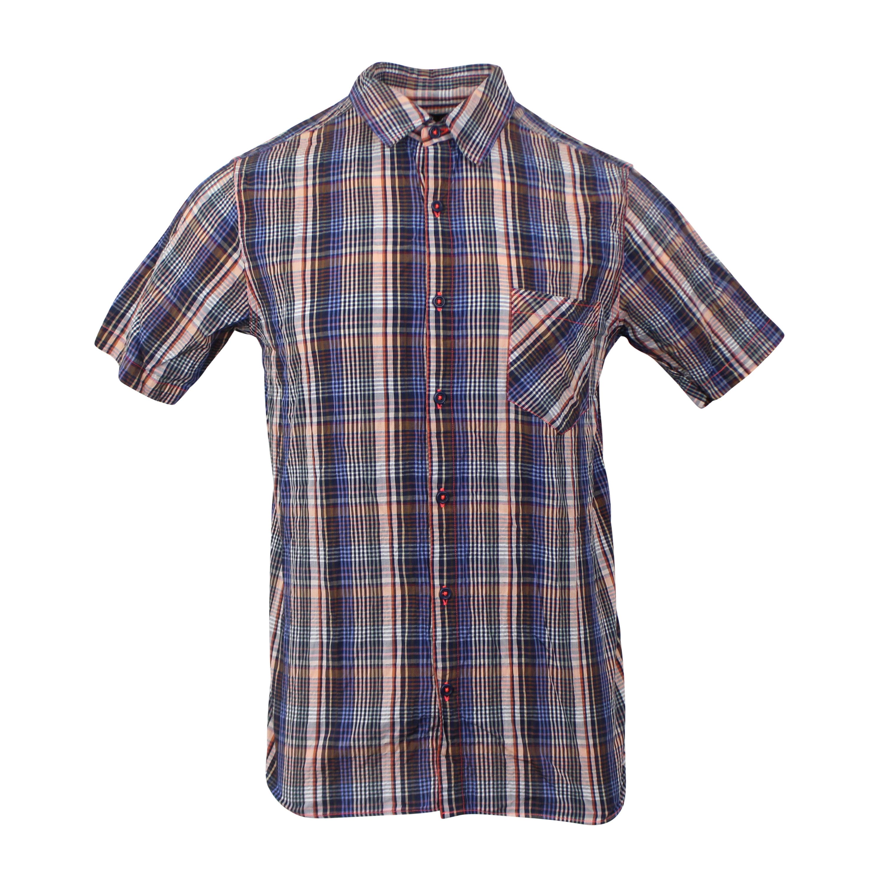 image of Freemans Sporting Club Peach/brown/blue Plaid Short Sleeve Shirt Size Xl, Men's