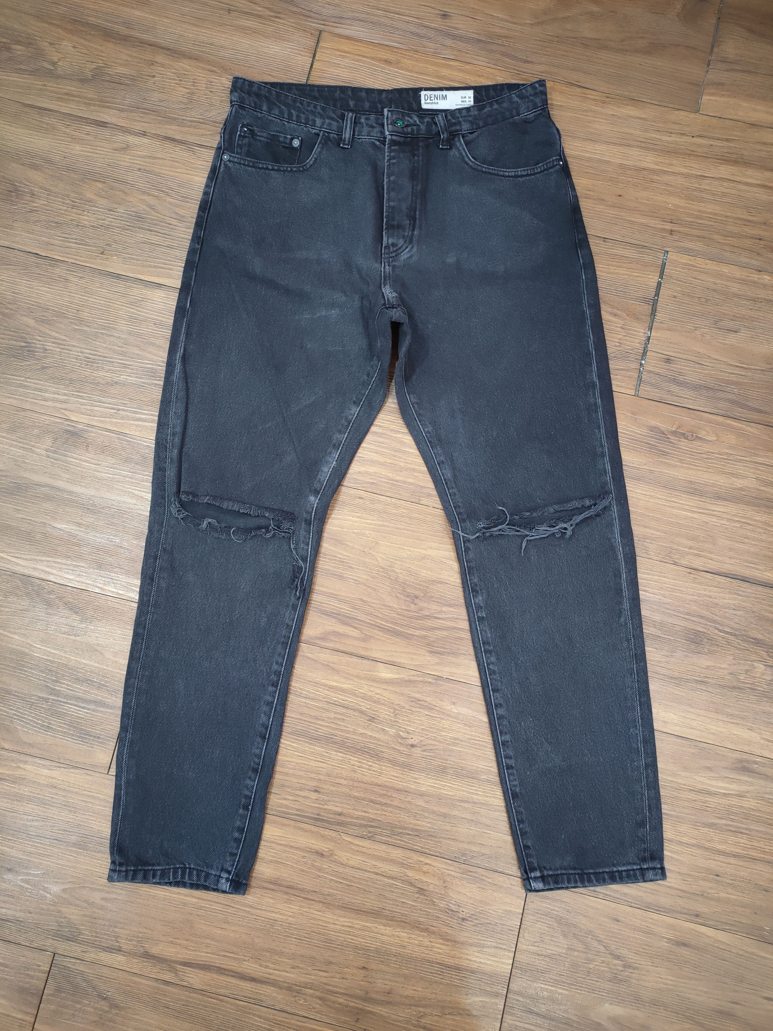 Bershka VINTAGE BERSHKA FADED BLACK RIPPED DENIM JEANS PANTS Size US 34 / EU 50 - 2 Thumbnail
