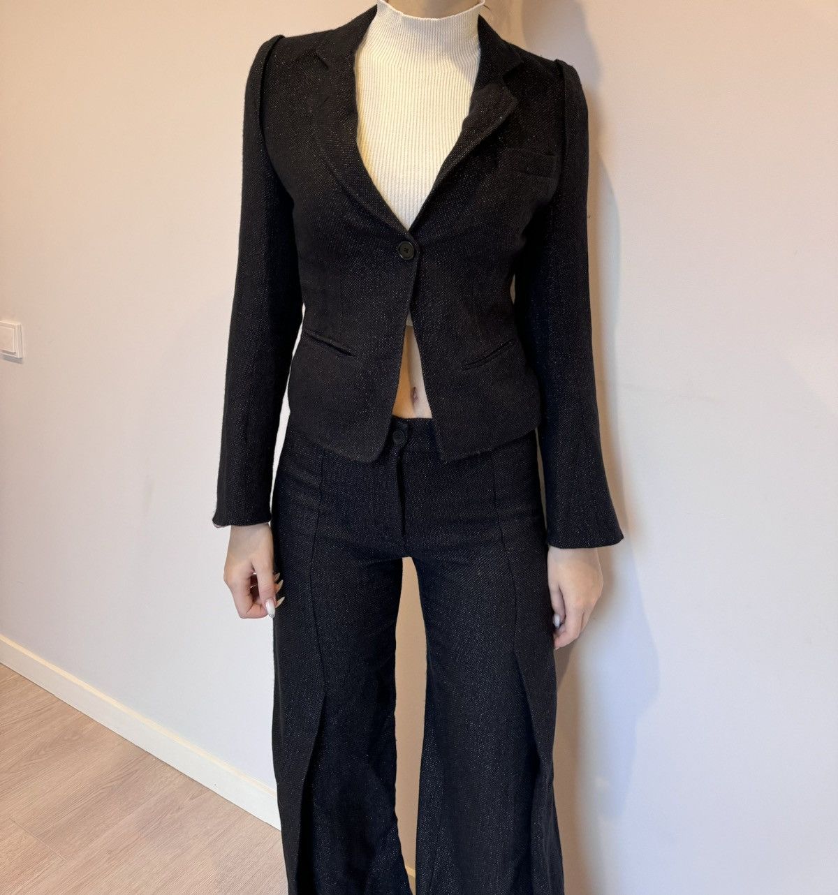 Ann Demeulemeester Ann Demeulemeester Shiny Polka Dot Blazer & Wide Pants Suit Size XS / US 0-2 / IT 36-38 - 25 Thumbnail