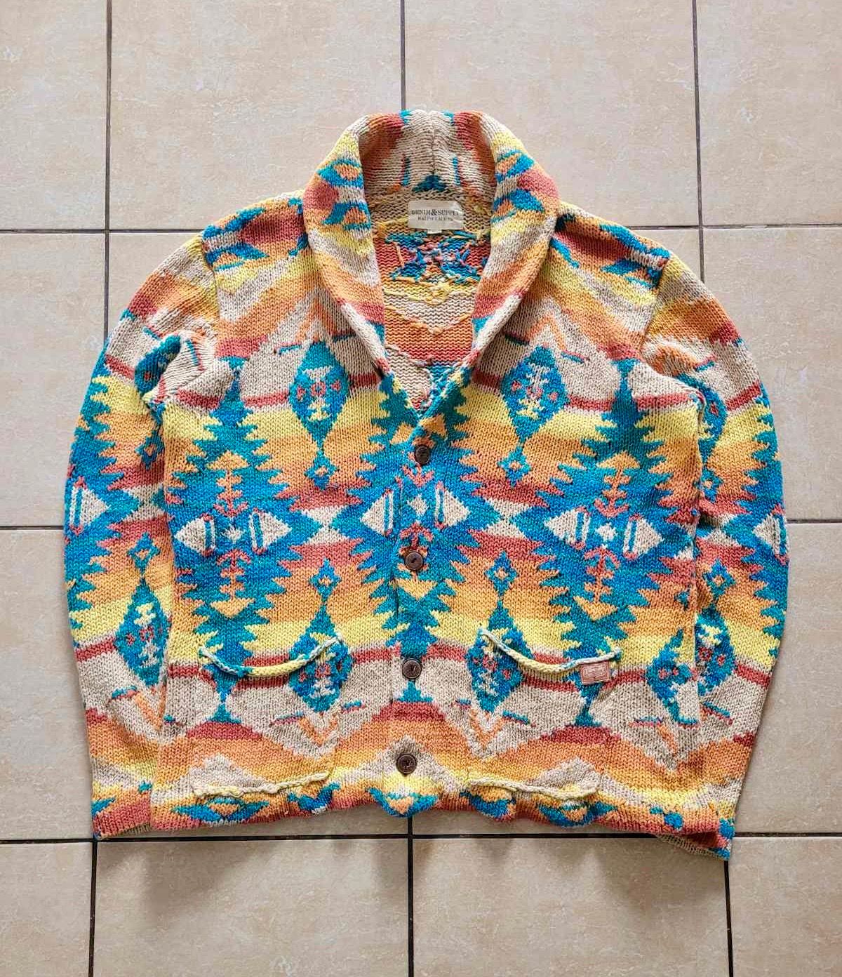 Pre-owned Denim And Supply Ralph Lauren X Polo Ralph Lauren Vintage Rl Denim&supply Aztec Navajo Heavy Knited Cardigan (size Xl) In Multicolor