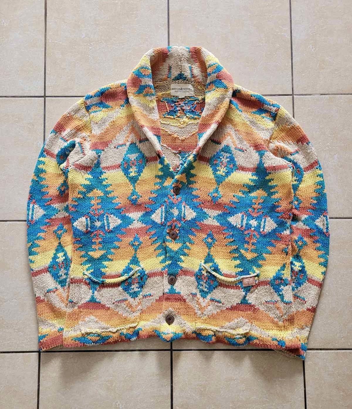 Pre-owned Denim And Supply Ralph Lauren X Polo Ralph Lauren Vintage Rl Denim&supply Aztec Navajo Heavy Knited Cardigan (size Xl) In Multicolor