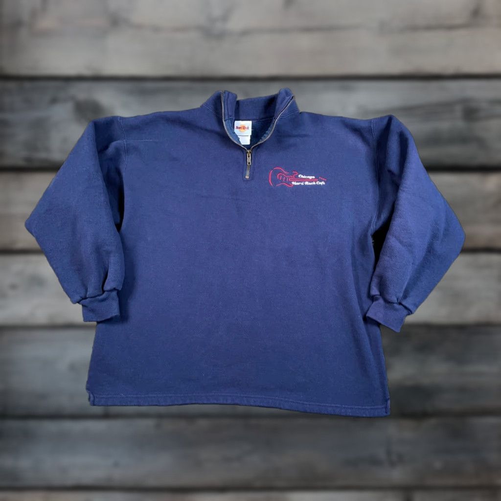 Hard Rock Cafe Hard Rock Cafe Chicago Embroidered 1/4 Zip Sweatshirt Adult XL Dark Blue Size US XL / EU 56 / 4 - 1 Thumbnail