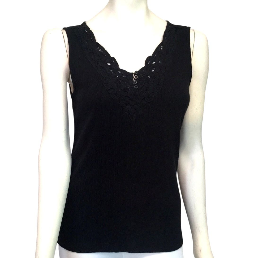 Lauren Ralph Lauren Lauren Ralph Lauren Knit Top Sleeveless V-Neck Black Large Size L / US 10 / IT 46 - 1 Thumbnail