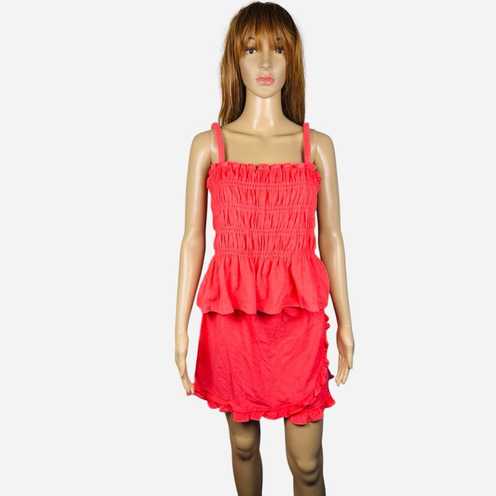 Bar III New Bar III Pink Terry Ruffled Skirt Top Set Size L Size L / US 10 / IT 46 - 2 Thumbnail
