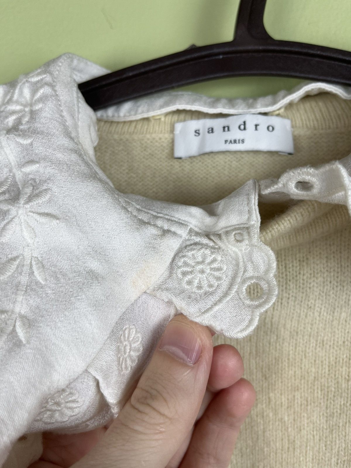 Sandro Sandro Vanilla Cropped sweater with embroidered collar Size S / US 4 / IT 40 - 4 Thumbnail