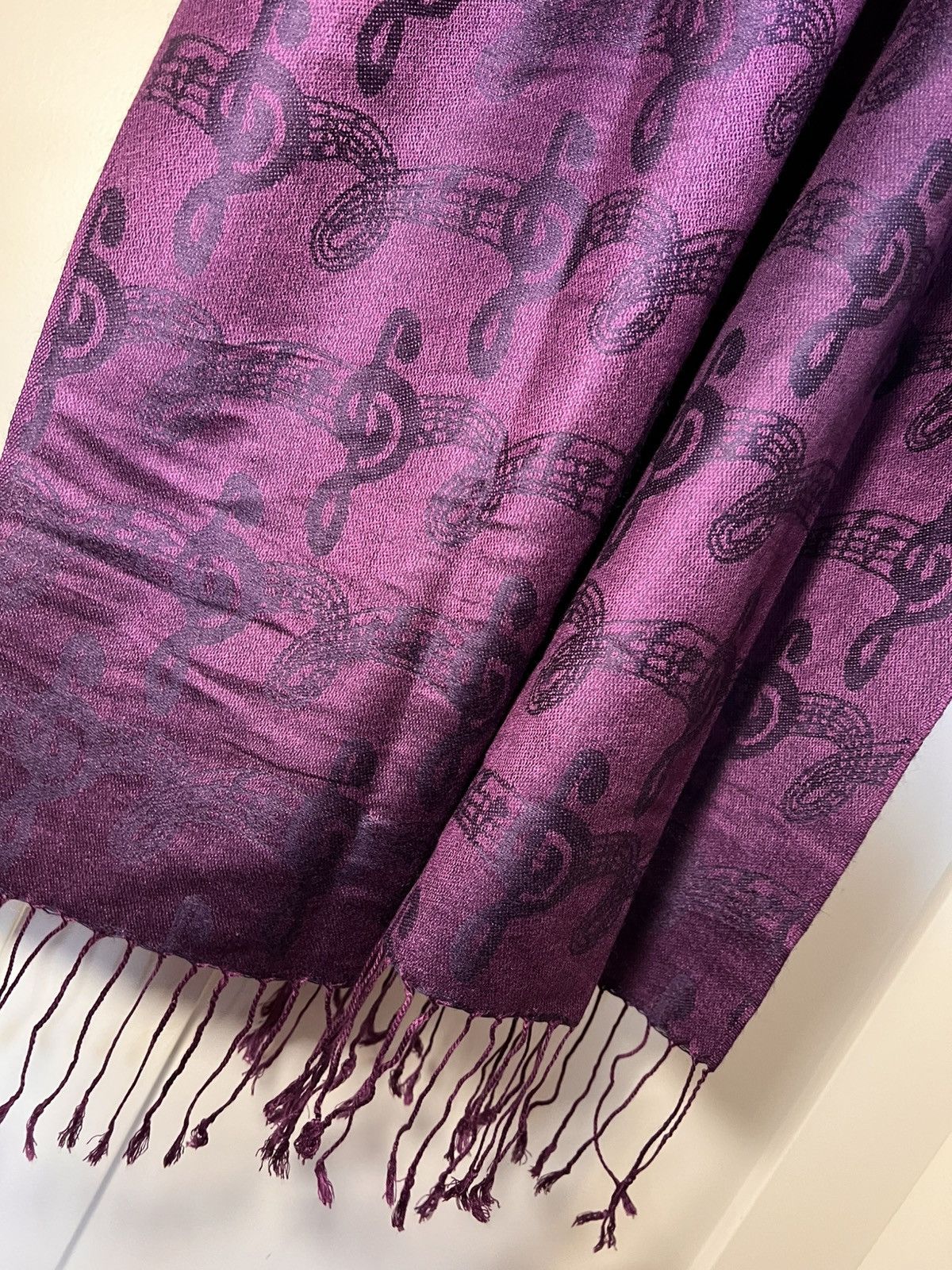 Vintage Vintage Cashmere music note fringe scarf Size ONE SIZE - 8 Thumbnail