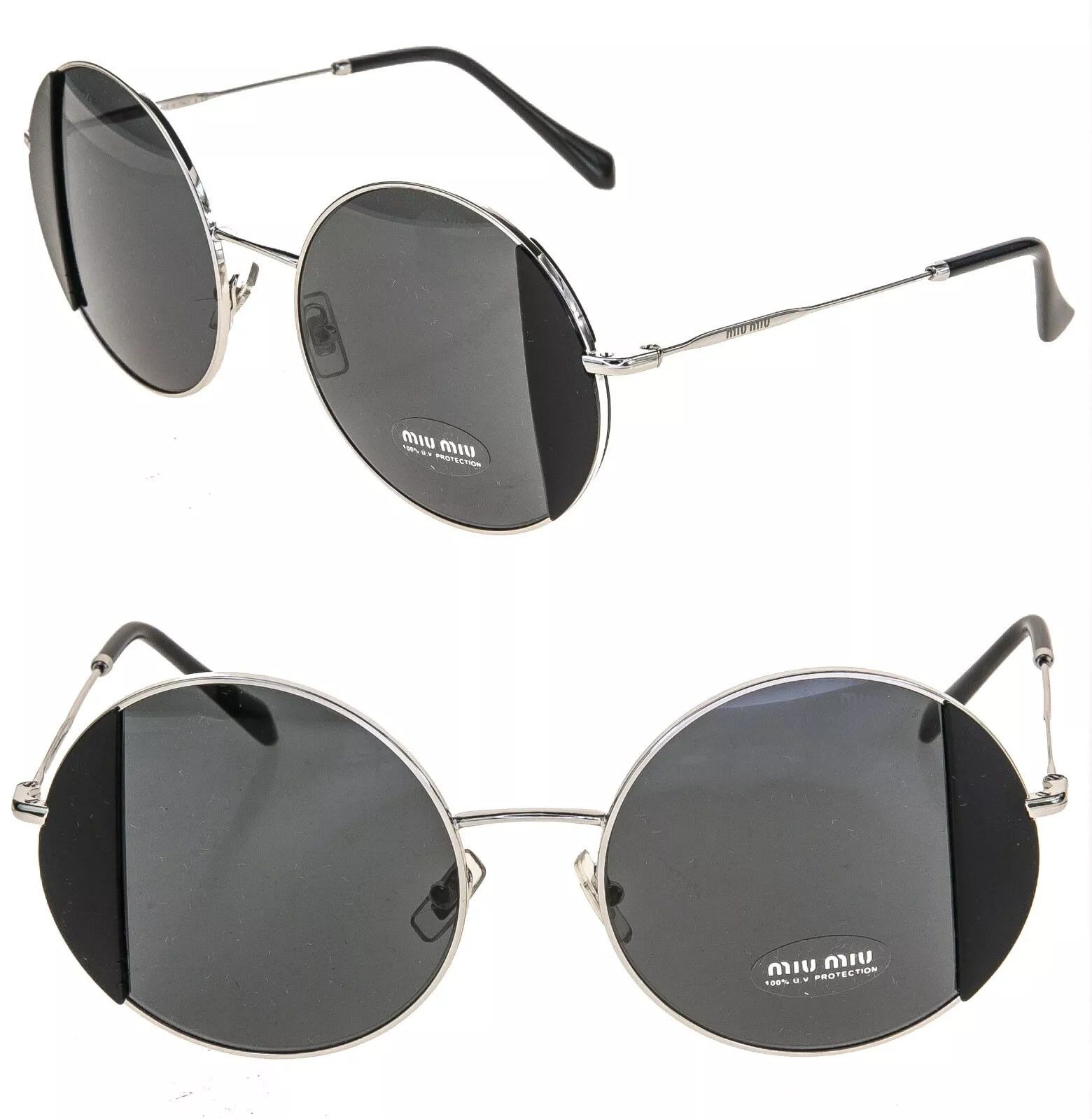 Miu Miu MIU MIU CORE MU57VS Silver Black Geometric Round Metal 57V Size ONE SIZE - 1 Thumbnail