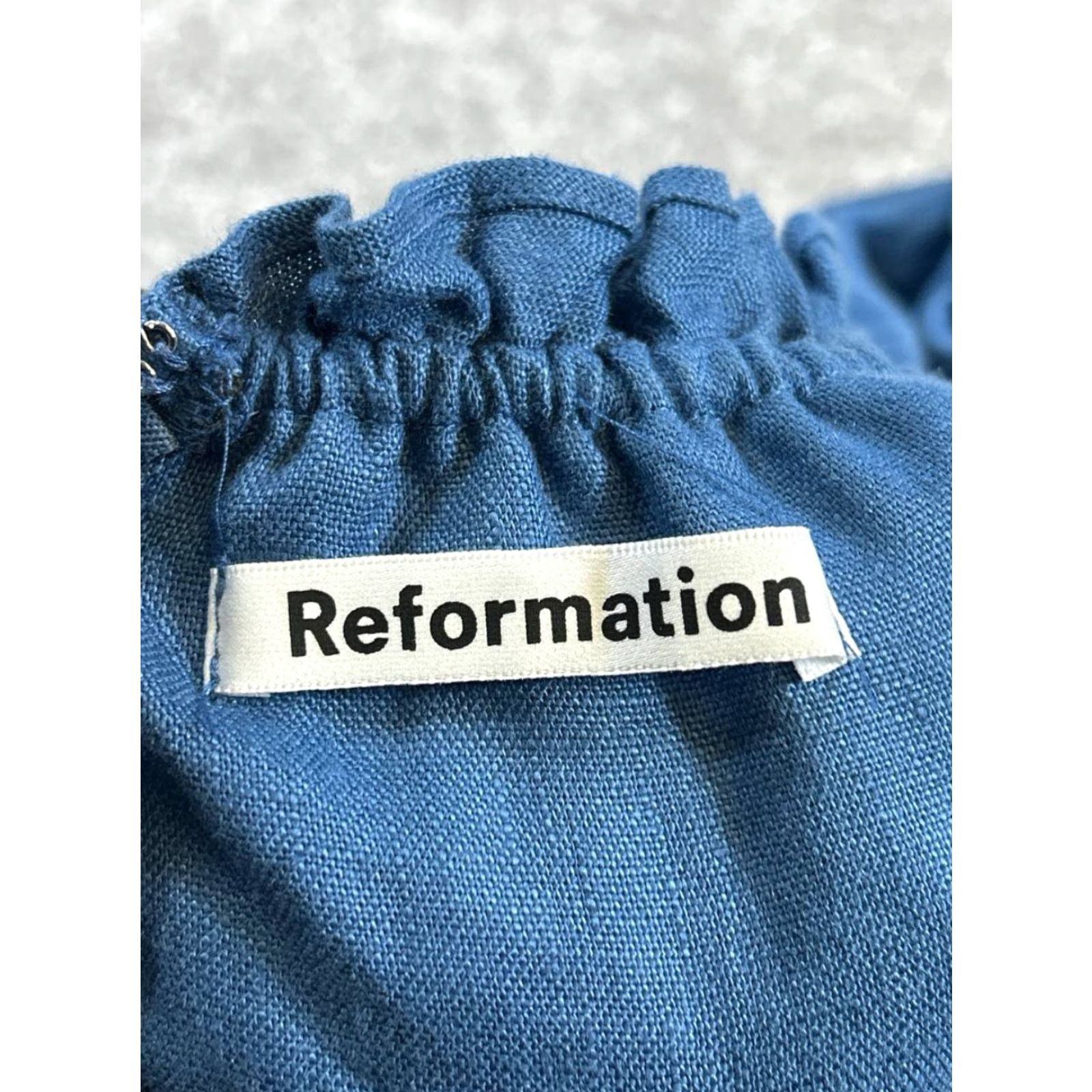 Reformation Reformation Dress Blue Linen Blouson Short Sleeve Square Neck Pullover 8 Womens A-Line Casual Summer Spring Regular Linen Size M / US 6-8 / IT 42-44 - 3 Thumbnail