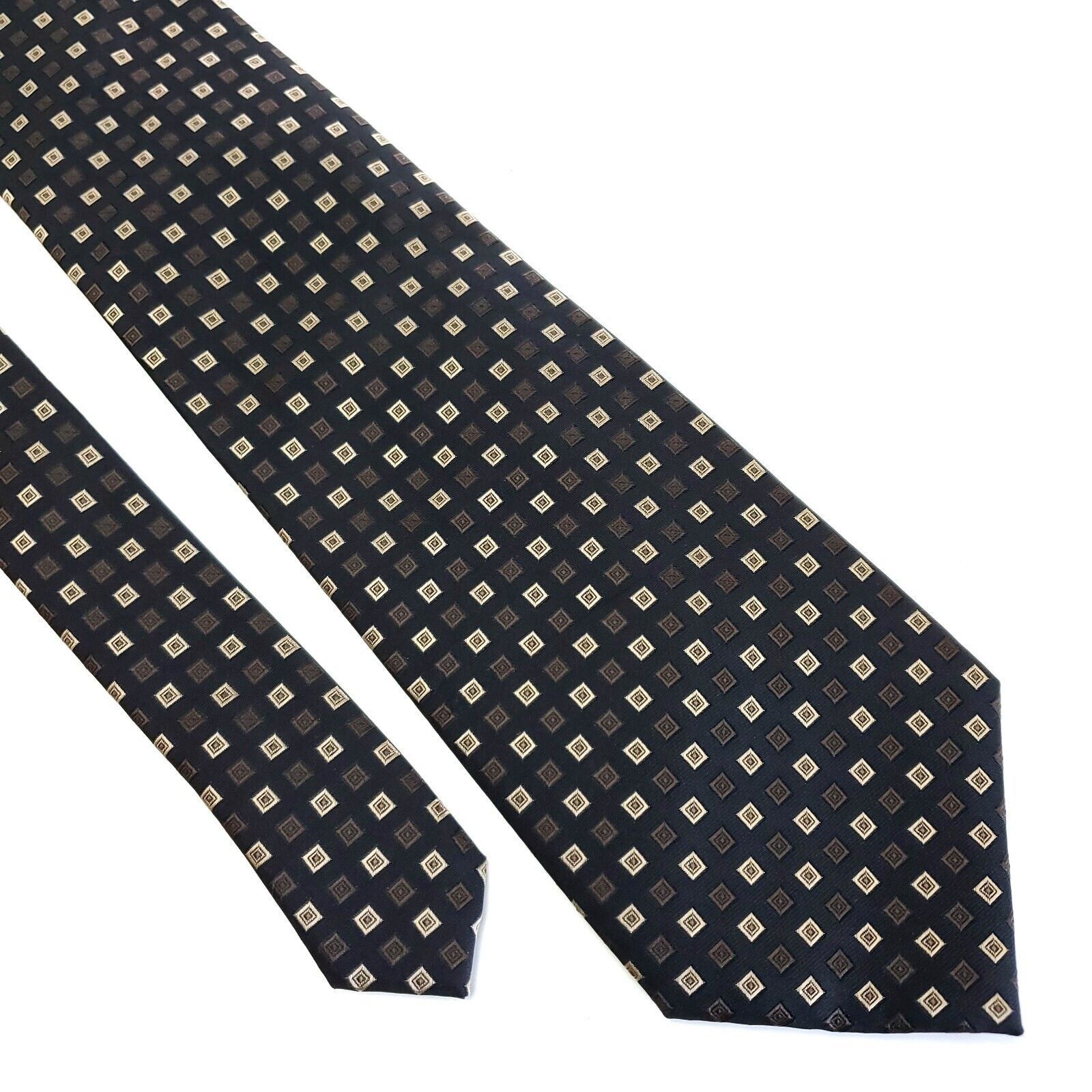 Vintage Leonardo NY Woven Microfiber Brown Check Geometric Silk Tie Size ONE SIZE - 1 Thumbnail