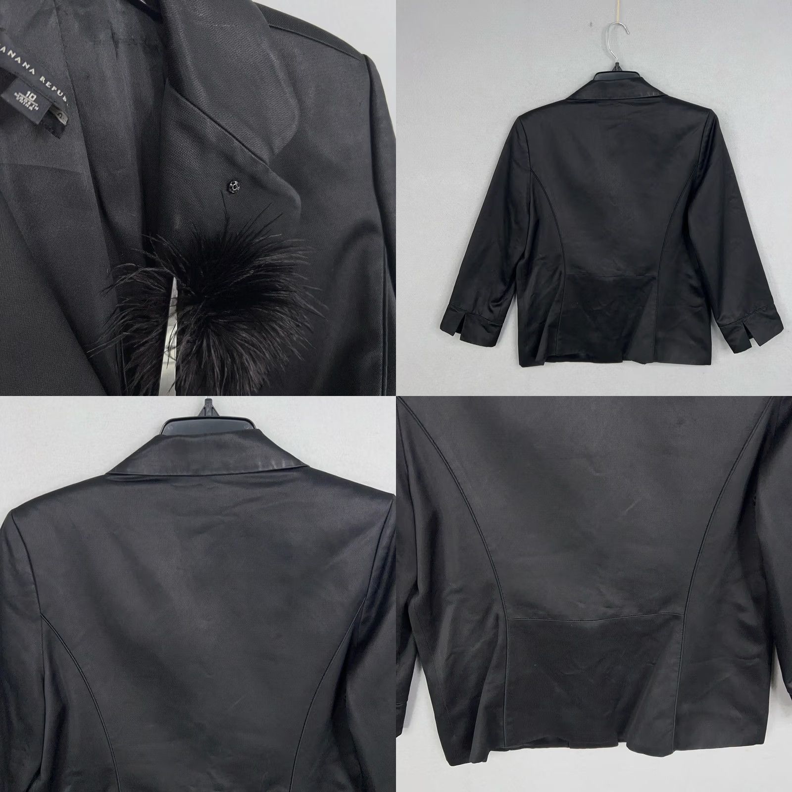 Banana Republic Banana Republic Blazer Womens 10 Black One-Button Notch Lapel 3/4 Sleeve Vintage Velvet? No, keep to original words. Size L / US 10 / IT 46 - 8 Thumbnail