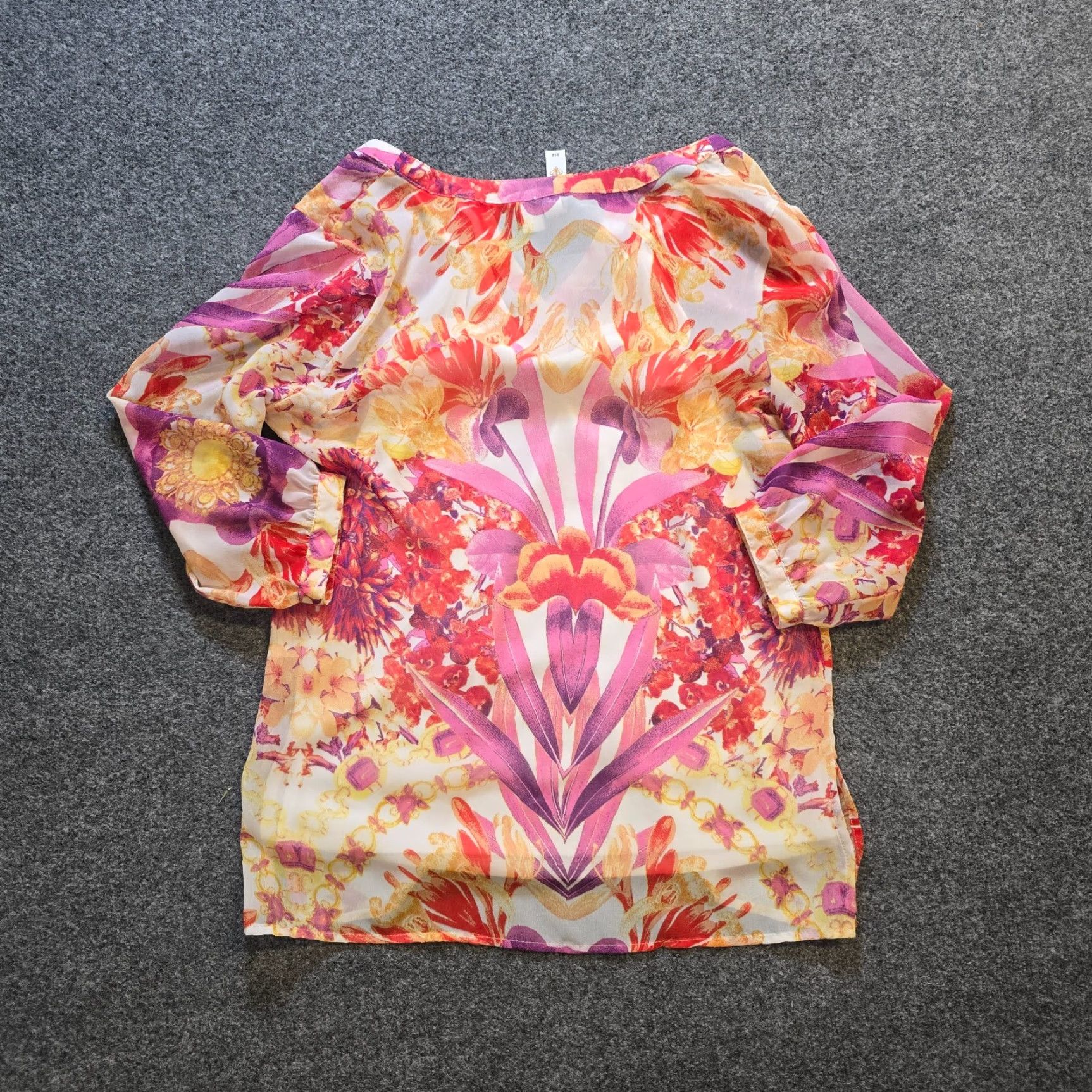 Vintage Adiva Top Womens Size S Purple Yellow Floral Abstract Sheer Tunic Casual Blouse Shirt Size S / US 4 / IT 40 - 7 Thumbnail