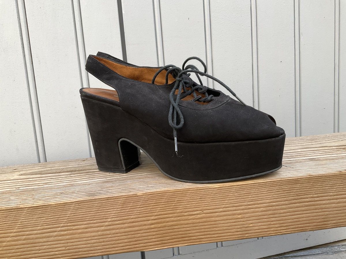Vintage Brown leather retro-style wedge sandals by Janie Philip Size US 7 / IT 37 - 3 Thumbnail
