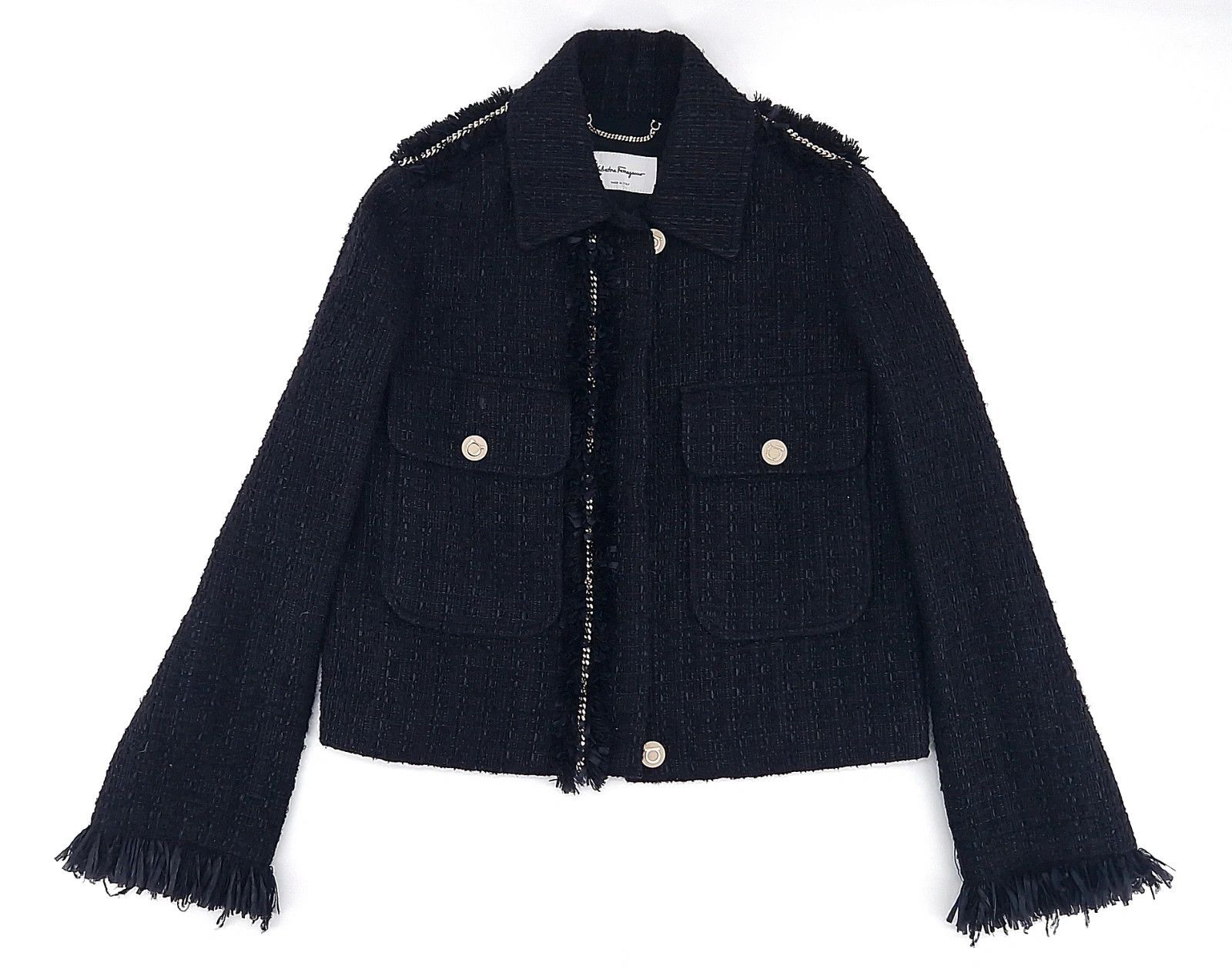 Salvatore Ferragamo Salvatore Ferragamo Black Bouclé Tweed Jacket Size XS / US 0-2 / IT 36-38 - 7 Thumbnail