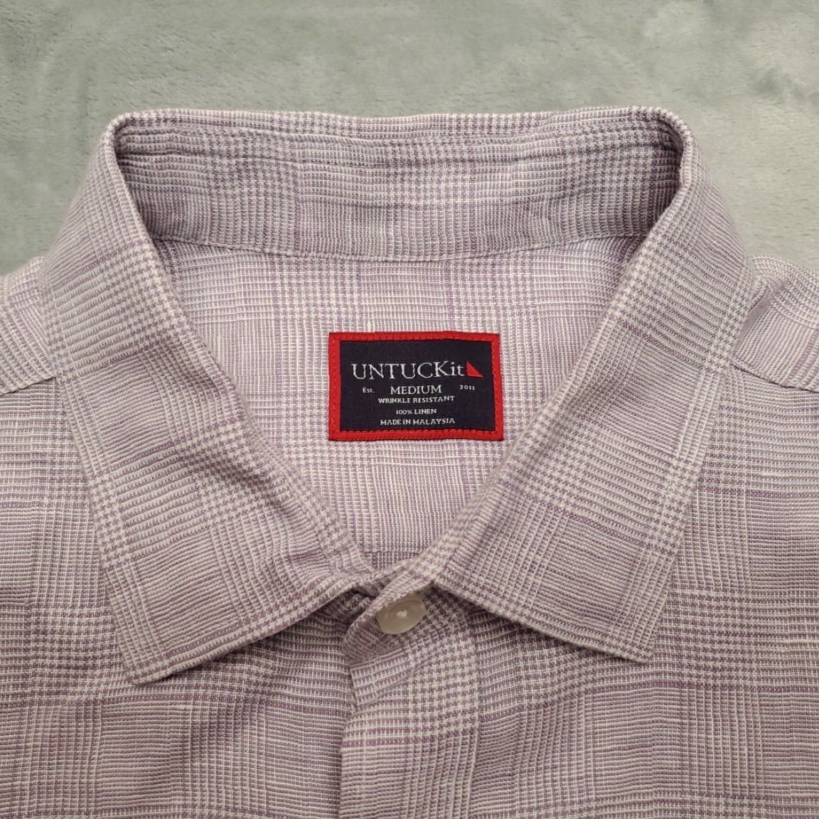 UNTUCKit VINTAGE Untuckit Shirt Mens Medium Purple Plaid 100% Linen Summer Comfort Classic Casual Mens Size US M / EU 48-50 / 2 - 3 Thumbnail