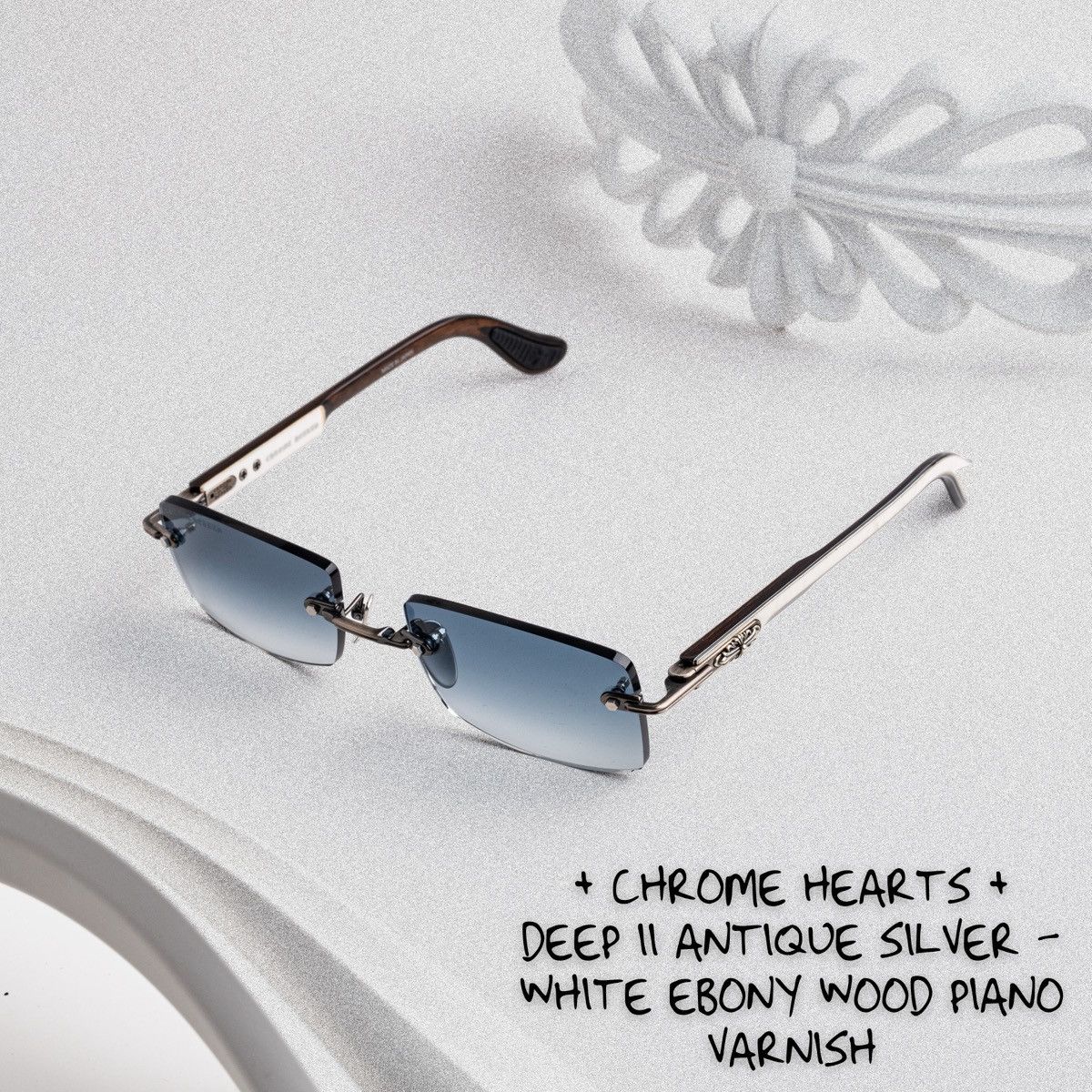 Chrome Hearts CHROME HEARTS DEEP II ANTIQUE SILVER - WHITE EBONY WOOD PIANO VARNISH SUNGLASSES Size ONE SIZE - 1 Thumbnail