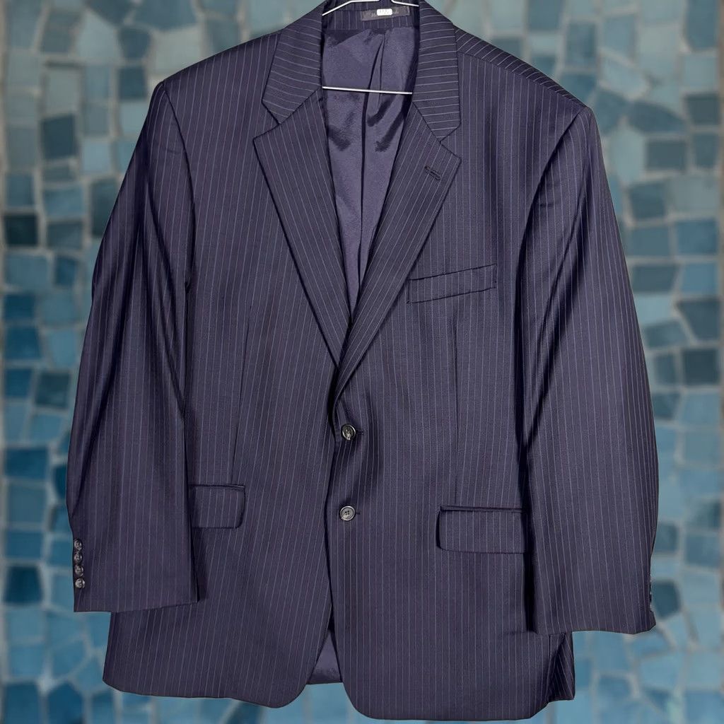 Ralph Lauren Ralph Lauren Suit Mens 46R 2 Piece Wool Jacket Slacks Set Pinstripe Cuffed Blue 38x29 Formal Wedding Mens Size 46R - 1 Thumbnail