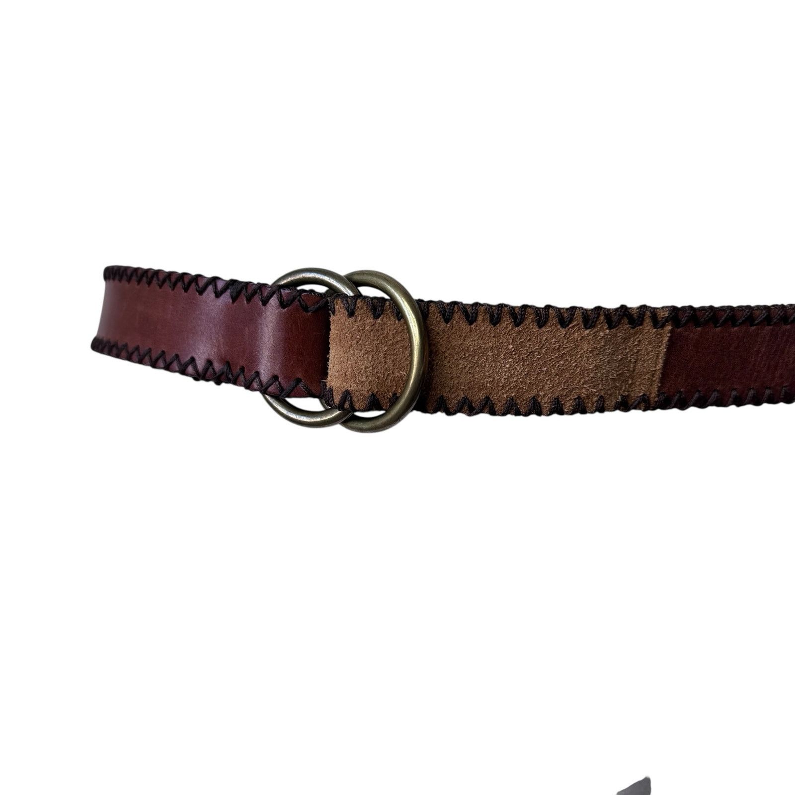 J.Crew J. CREW Brown Leather Double O Brass Ring Adjustable Belt Size ONE SIZE - 1 Thumbnail
