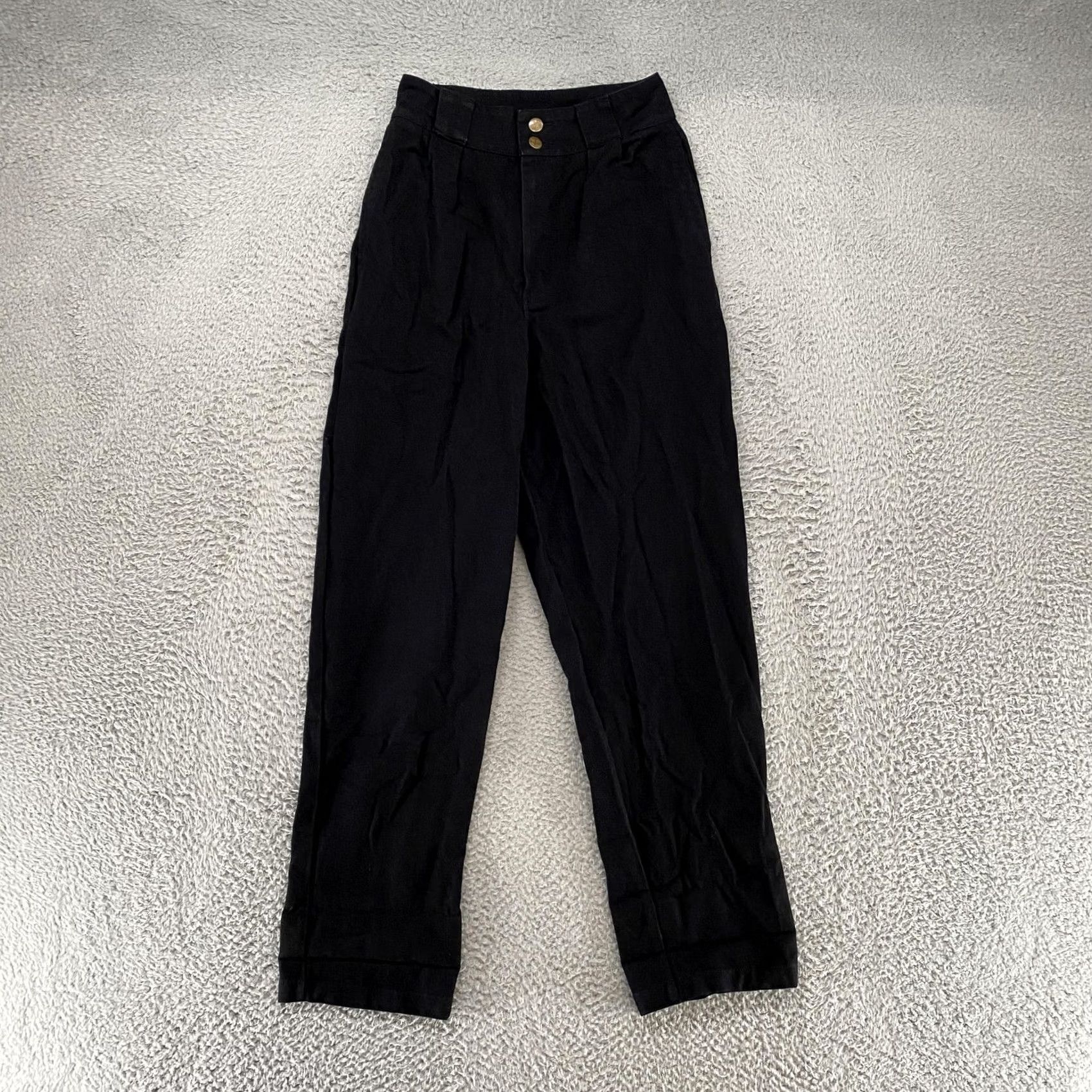 Vintage Lucy & Yak Pants Womens W28 L30 Black High Waist Organic Cotton Chino Pleated Size 28" / US 6 / IT 42 - 2 Thumbnail