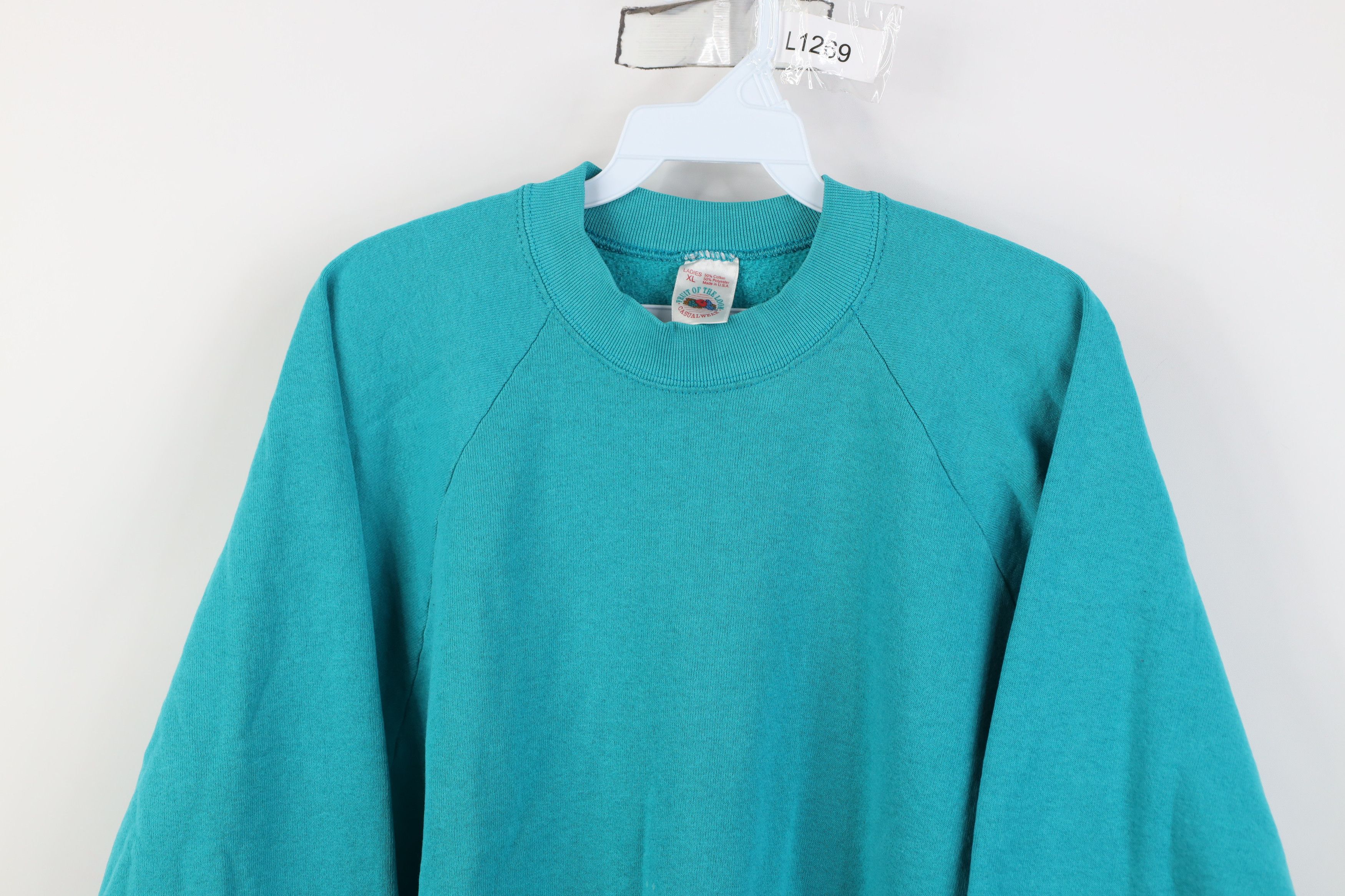 Vintage Vintage 90s Streetwear Blank Crewneck Sweatshirt Teal USA Size US XL / EU 56 / 4 - 2 Thumbnail