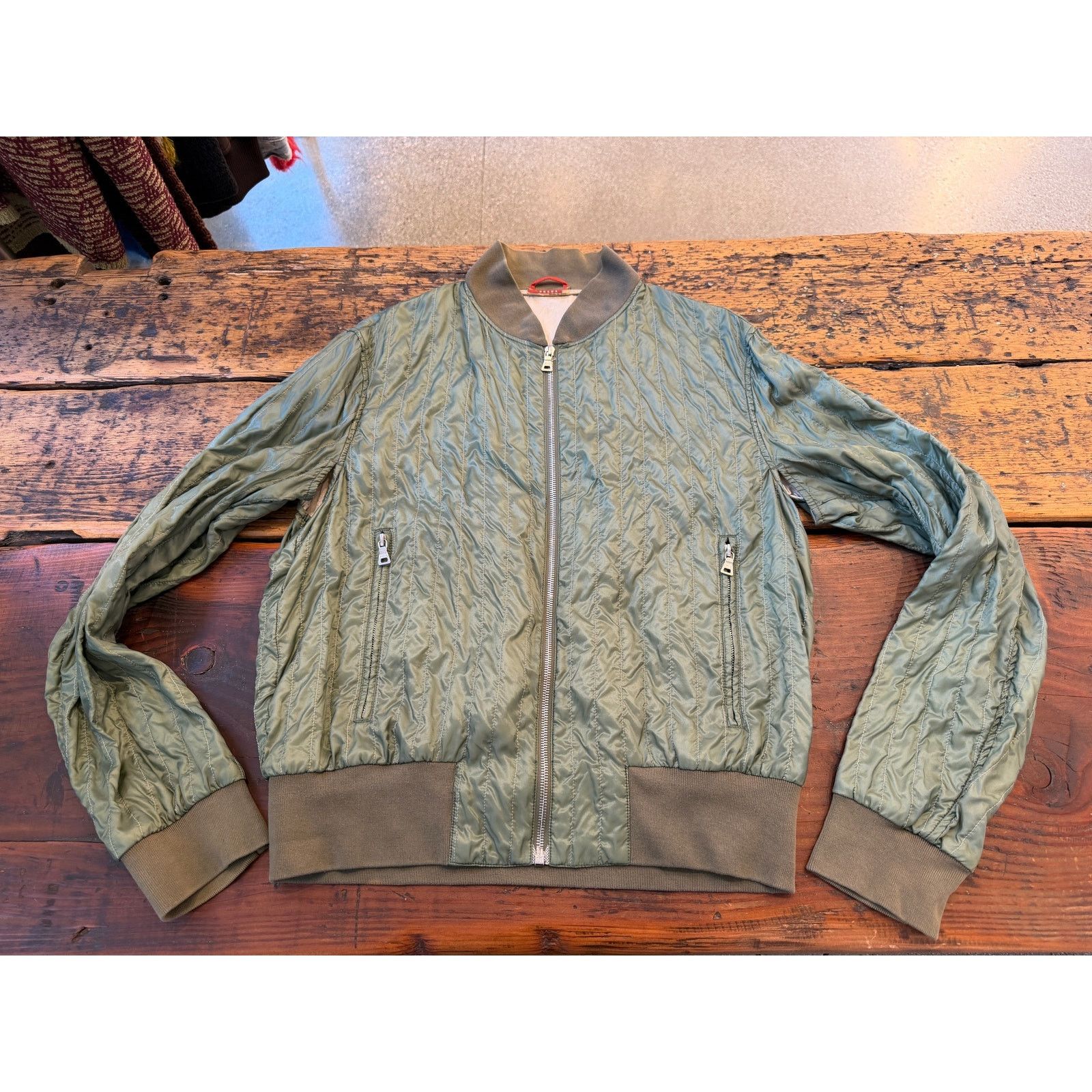 Prada Vintage Prada Green Viscose Bomber Jacket Size US L / EU 52-54 / 3 - 4 Thumbnail