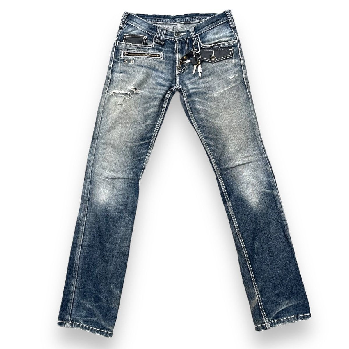 semanticdesign 🇯🇵 SEMANTIC DESIGN LEATHER POCKET WASHED DENIM PANTS Size US 29 - 2 Thumbnail