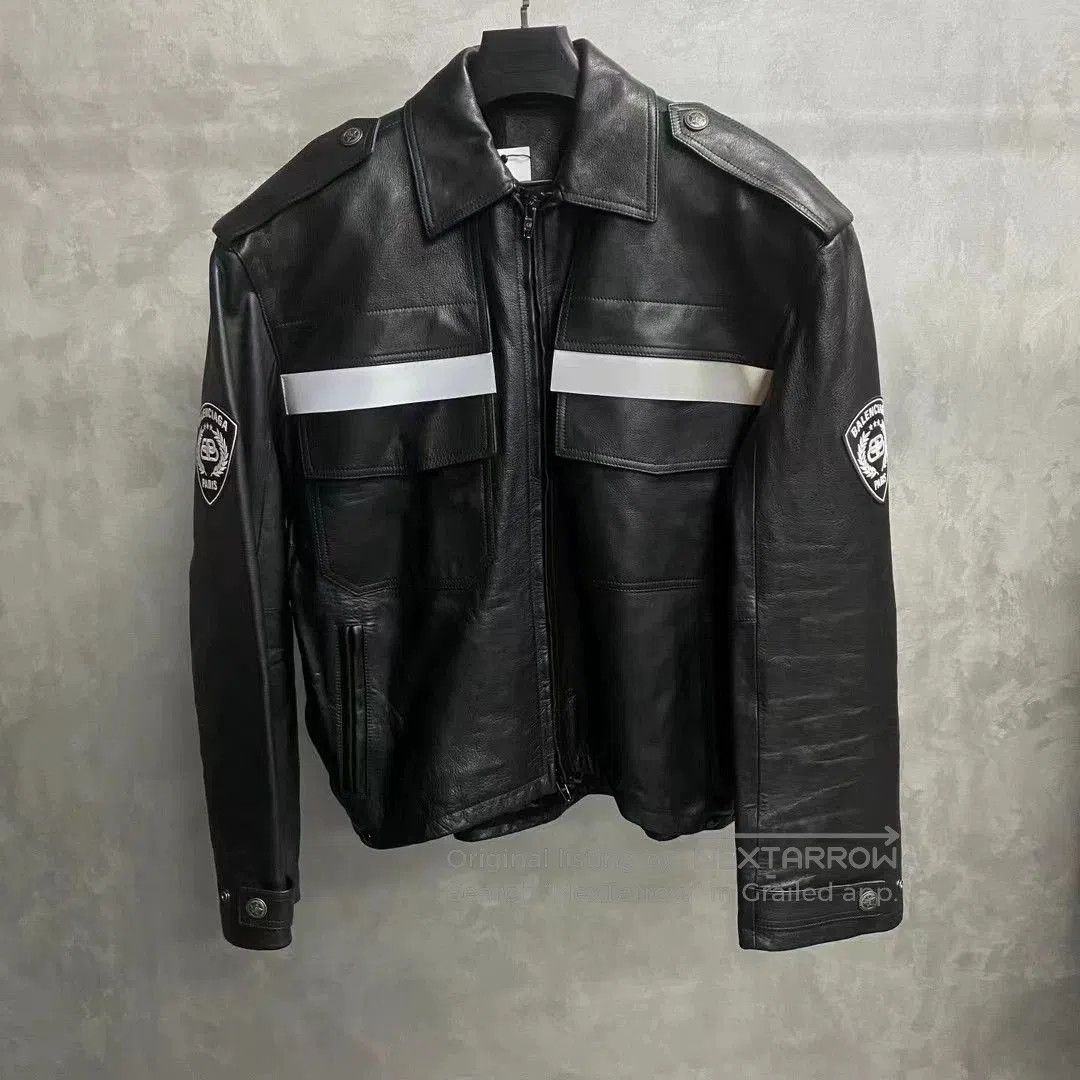 Balenciaga Balenciaga Black Logo Reflective Stripes Leather Jacket. Size US L / EU 52-54 / 3 - 1 Thumbnail