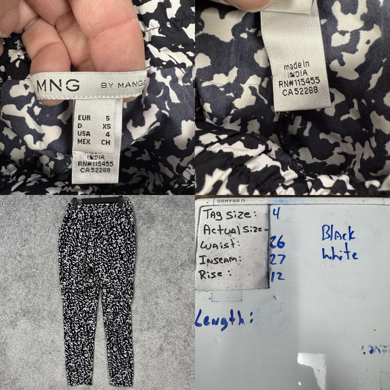 Mango MNG by Mango Pants Womens Size 4 Tapered Elastic Waist Pockets Black Casual Office Chic Abstract Dress Pants Womens Size 27" / US 4 / IT 40 - 8 Thumbnail