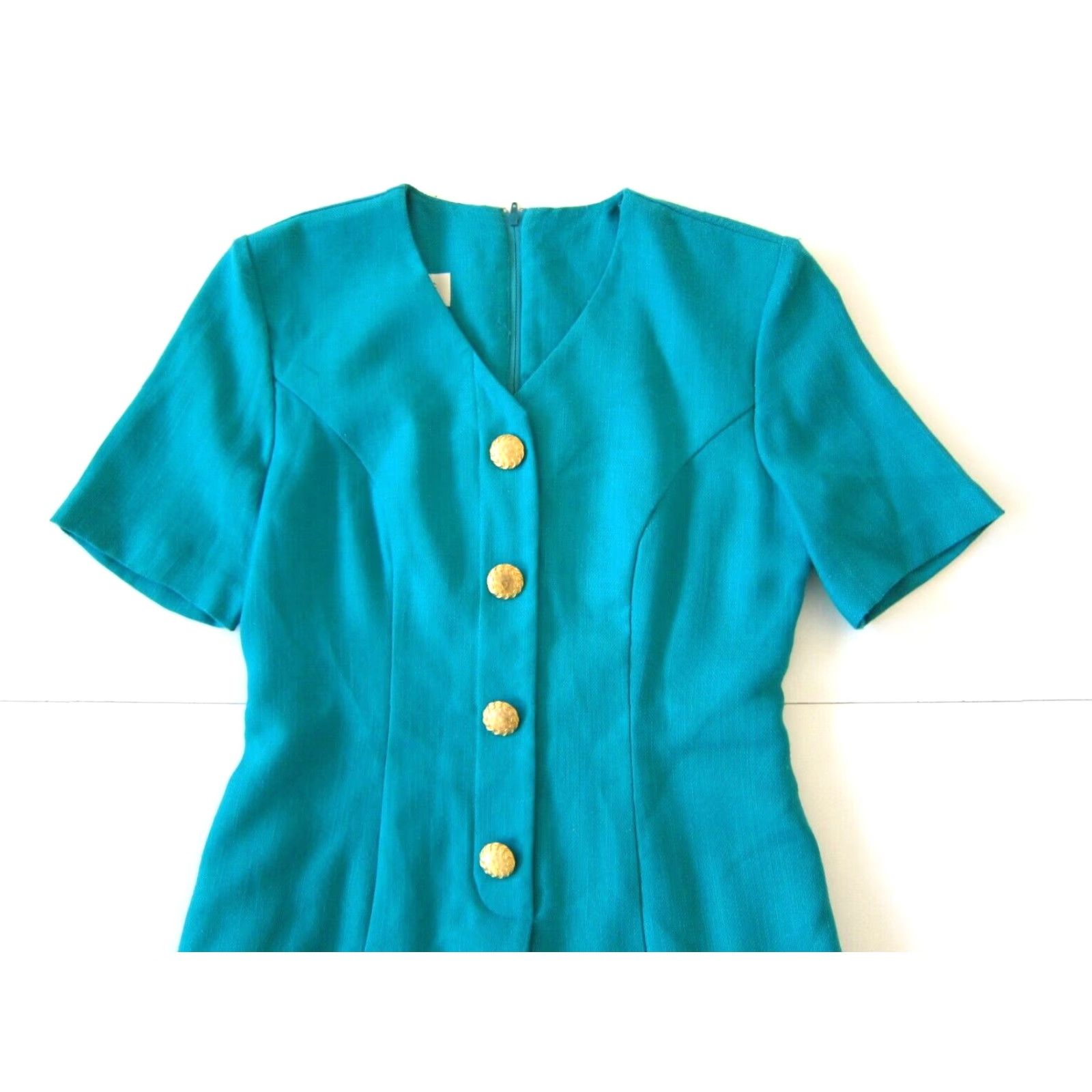 Vintage VINTAGE Petite Sophisticate Turquoise Green Gold Button Suit Jacket Dress Size 2 Size XS / US 0-2 / IT 36-38 - 3 Thumbnail