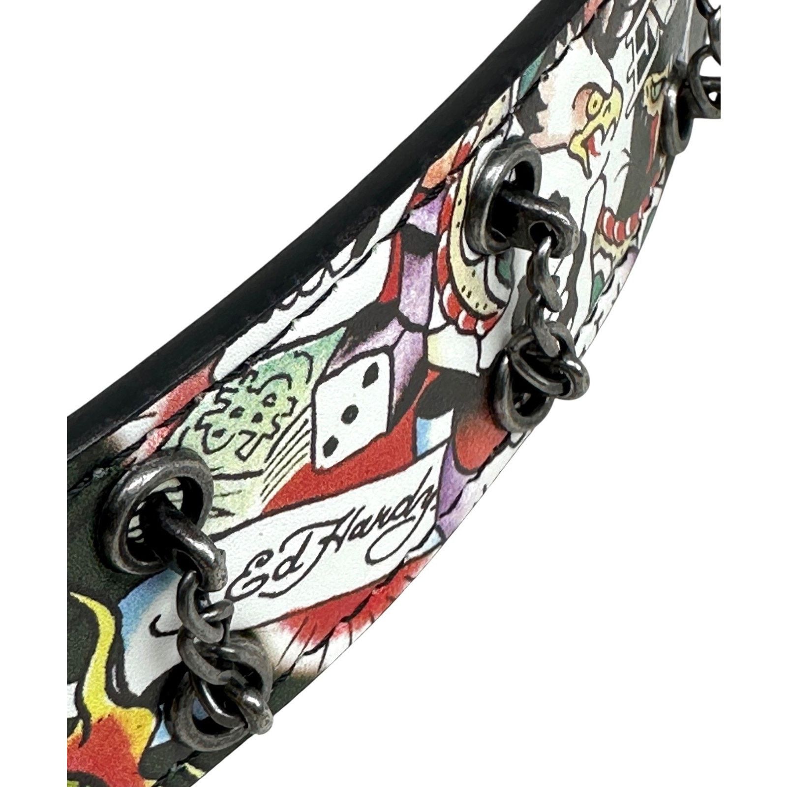 Ed Hardy Ed Hardy Men's Skull Tattoo Olive Belt With Chains Size 36 - 4 Thumbnail