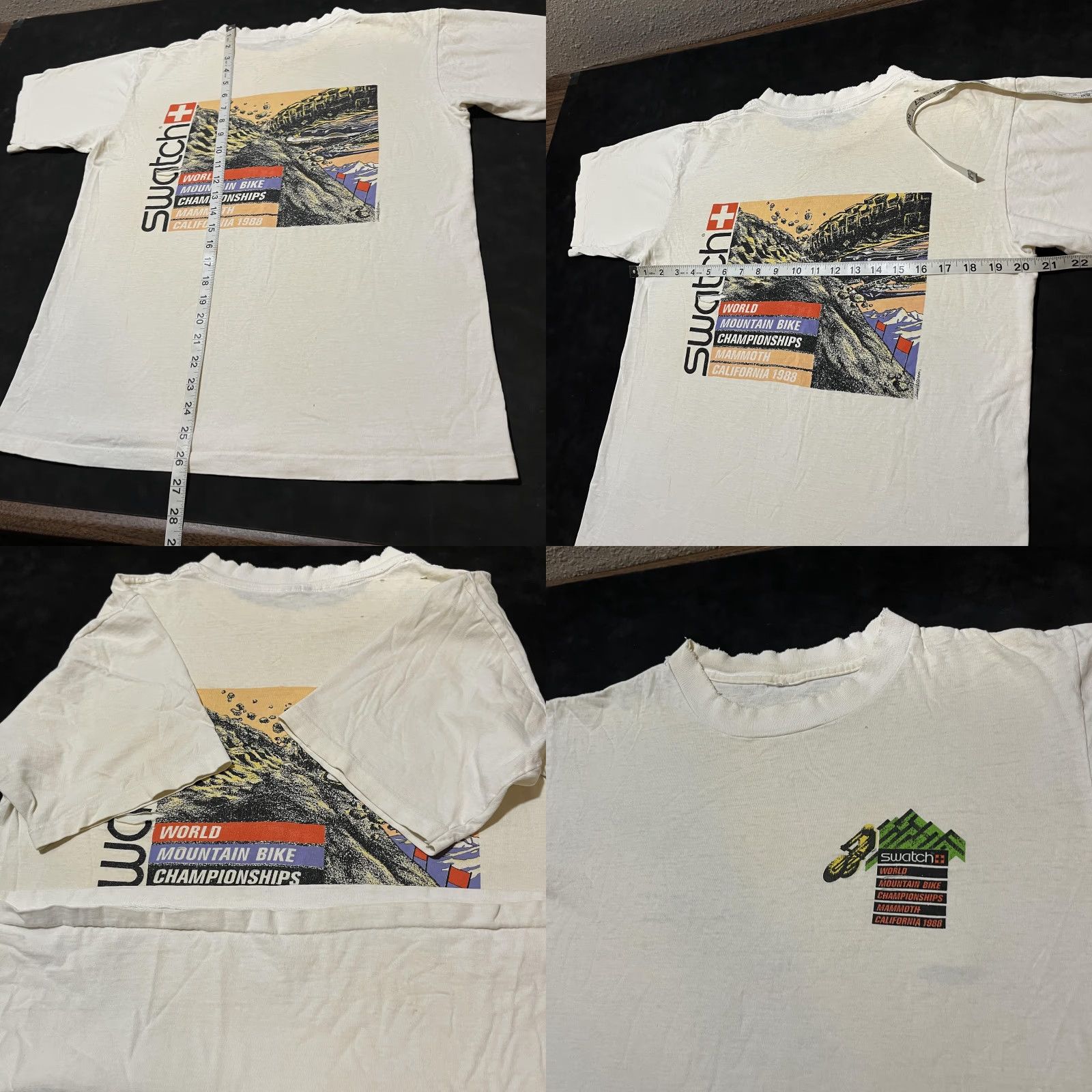 VINTAGE Swatch World Mountain Bike Championships T-Shirt Mens Medium White 80s Graphic Print Short Sleeve Crew Neck 1988