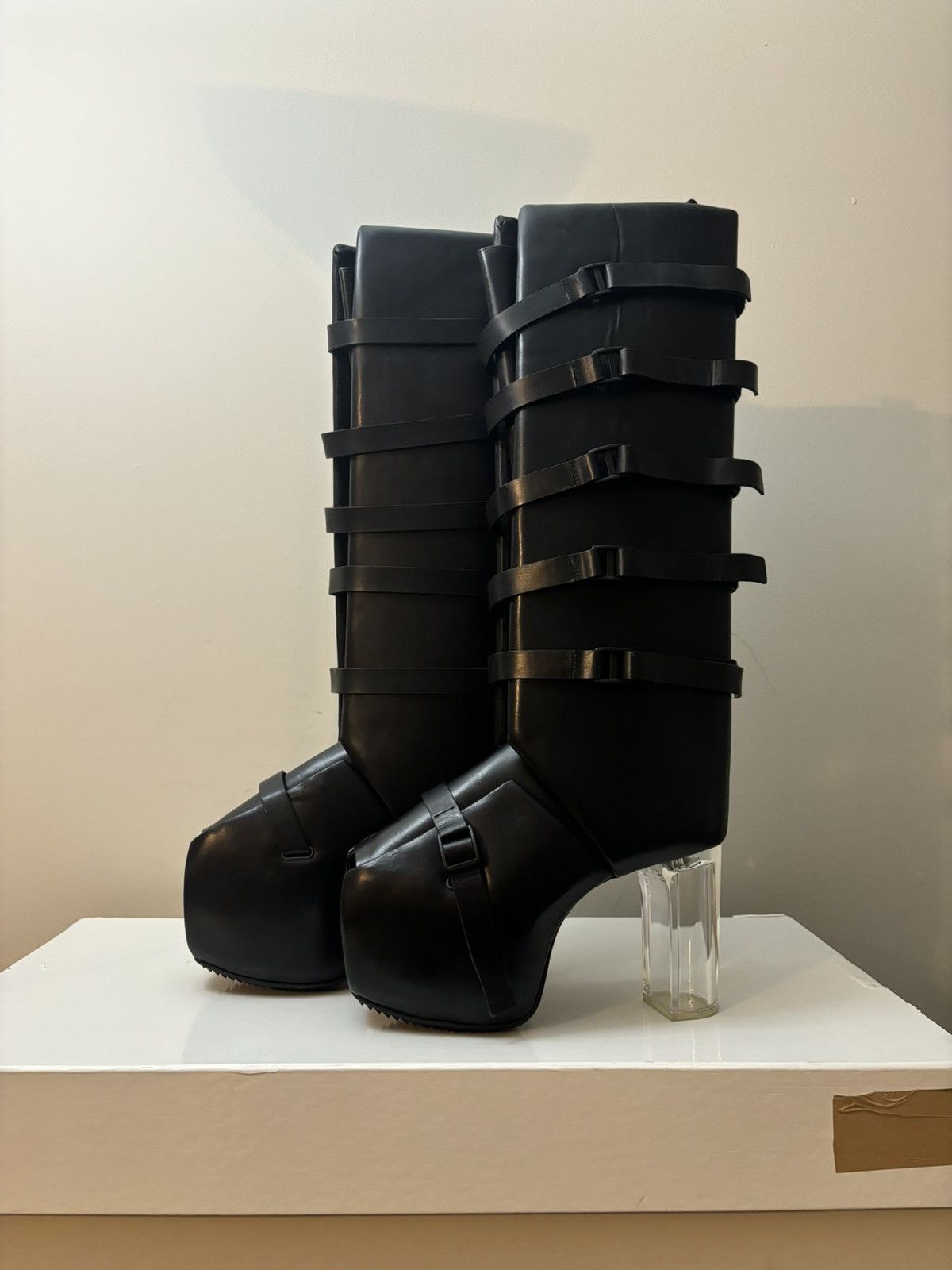 Rick Owens Fogachine Fog Pocket Moto Bevel Heeled Platform Kiss