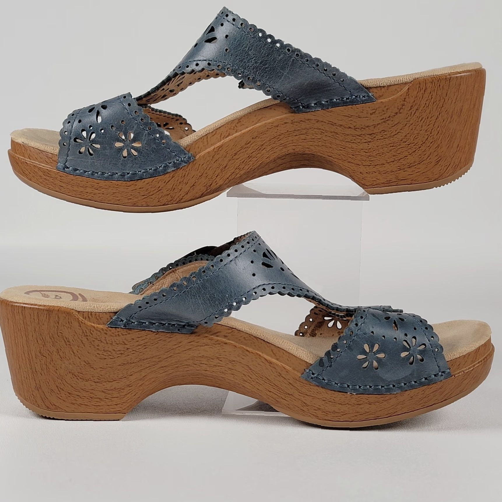 Dansko Dansko Women's Sandal Blue Flower Cut Leather Platform Heel 42 EU 11.5-12 Size US 11.5 / IT 41.5 - 4 Thumbnail