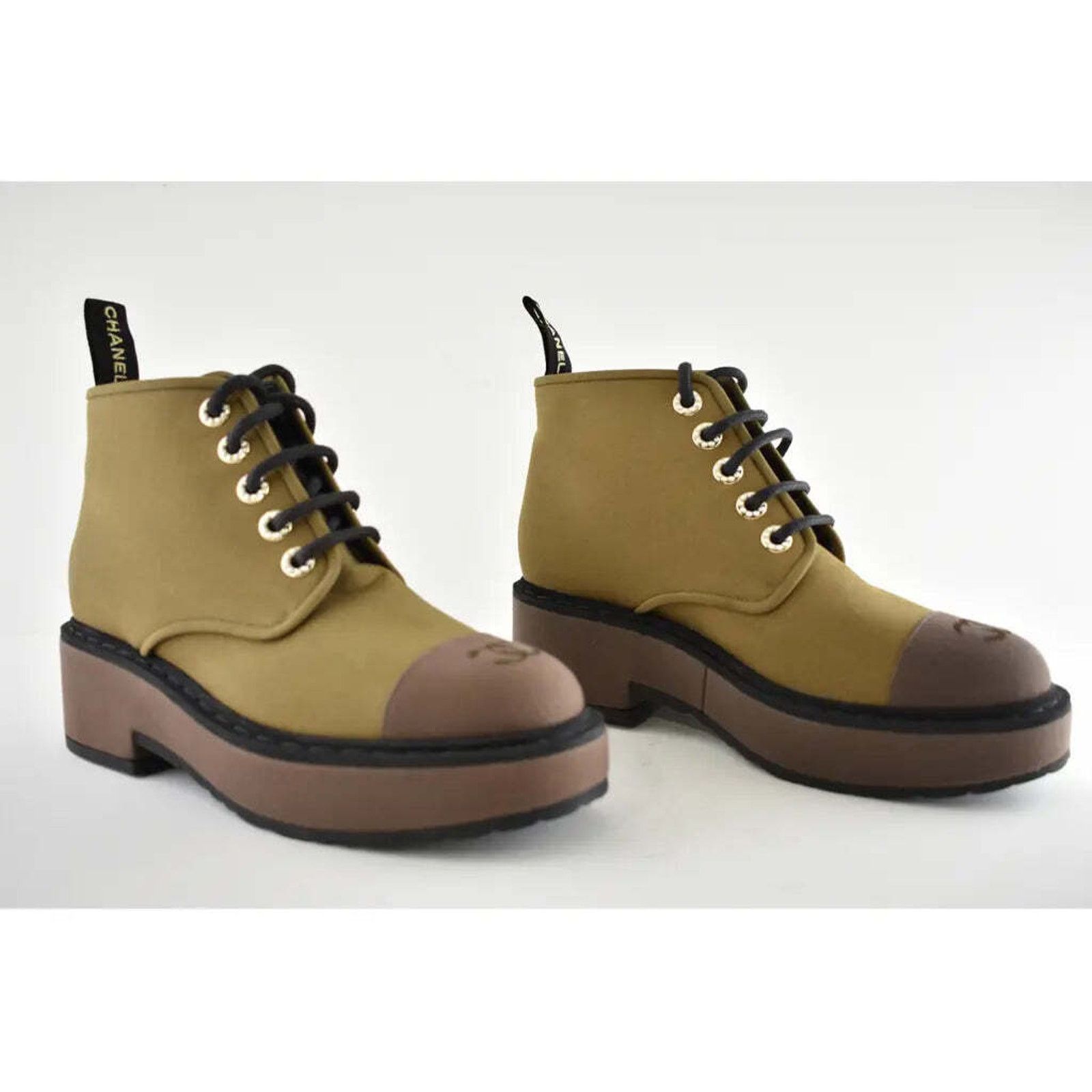 Chanel Chanel 20C Light Dark Brown Pearl CC Combat Lace Up Tie Size US 8.5 / IT 38.5 - 2 Thumbnail