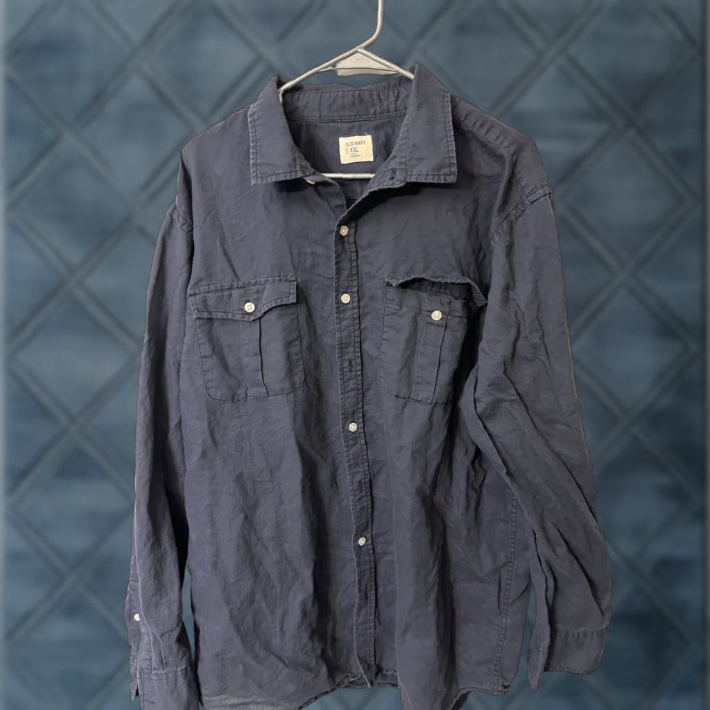 Old Navy Old Navy Men XXL Button-Up Shirt Long Sleeve Cotton Linen Chambray Casual 2XL Blue Classic Regular Mens Size US XXL / EU 58 / 5 - 1 Thumbnail