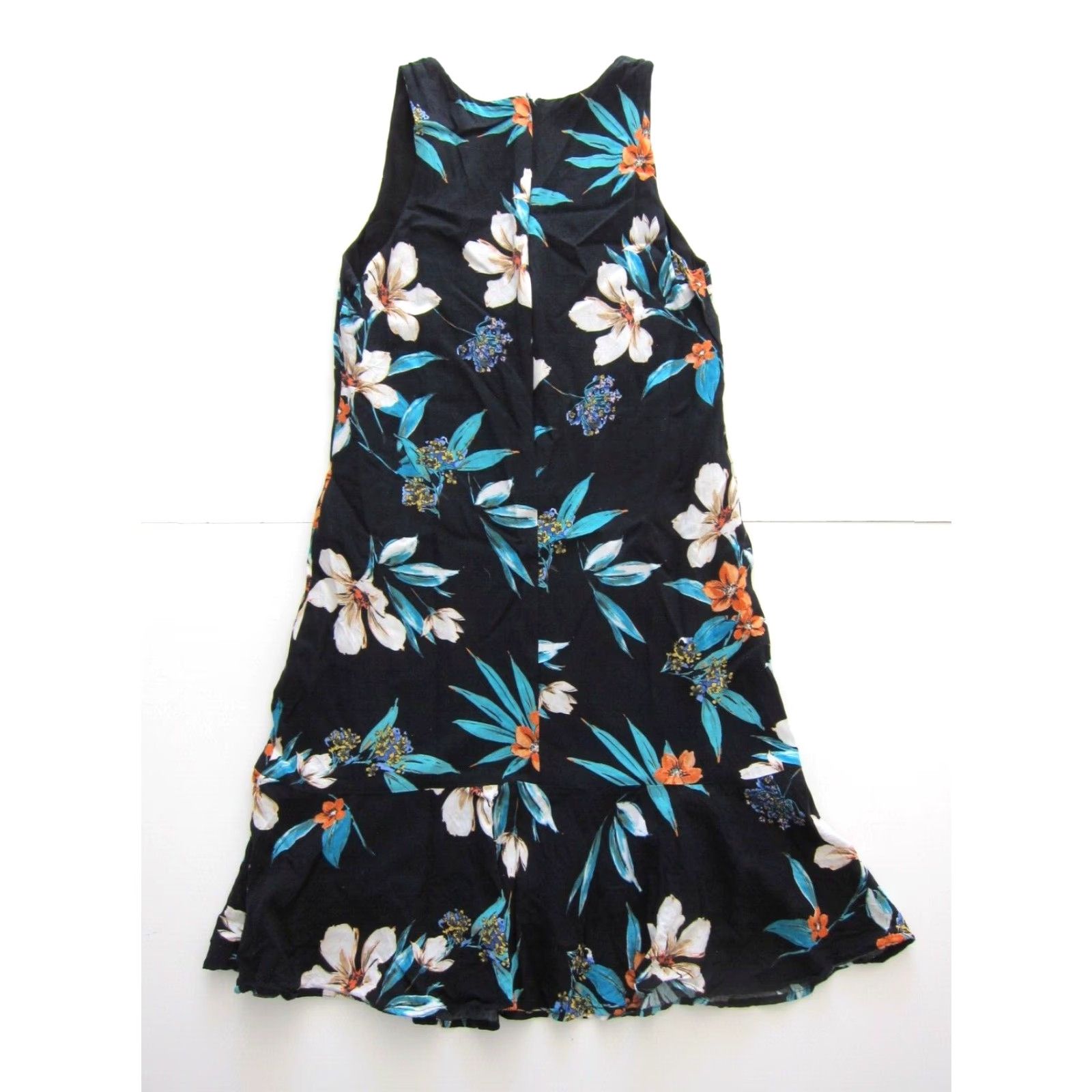 Vintage Karen Kane 100% Rayon Midi Sun Dress V-Neck Tank Tunic Sleeveless Small Black Blue Orange Women's Dress Size S / US 4 / IT 40 - 2 Thumbnail