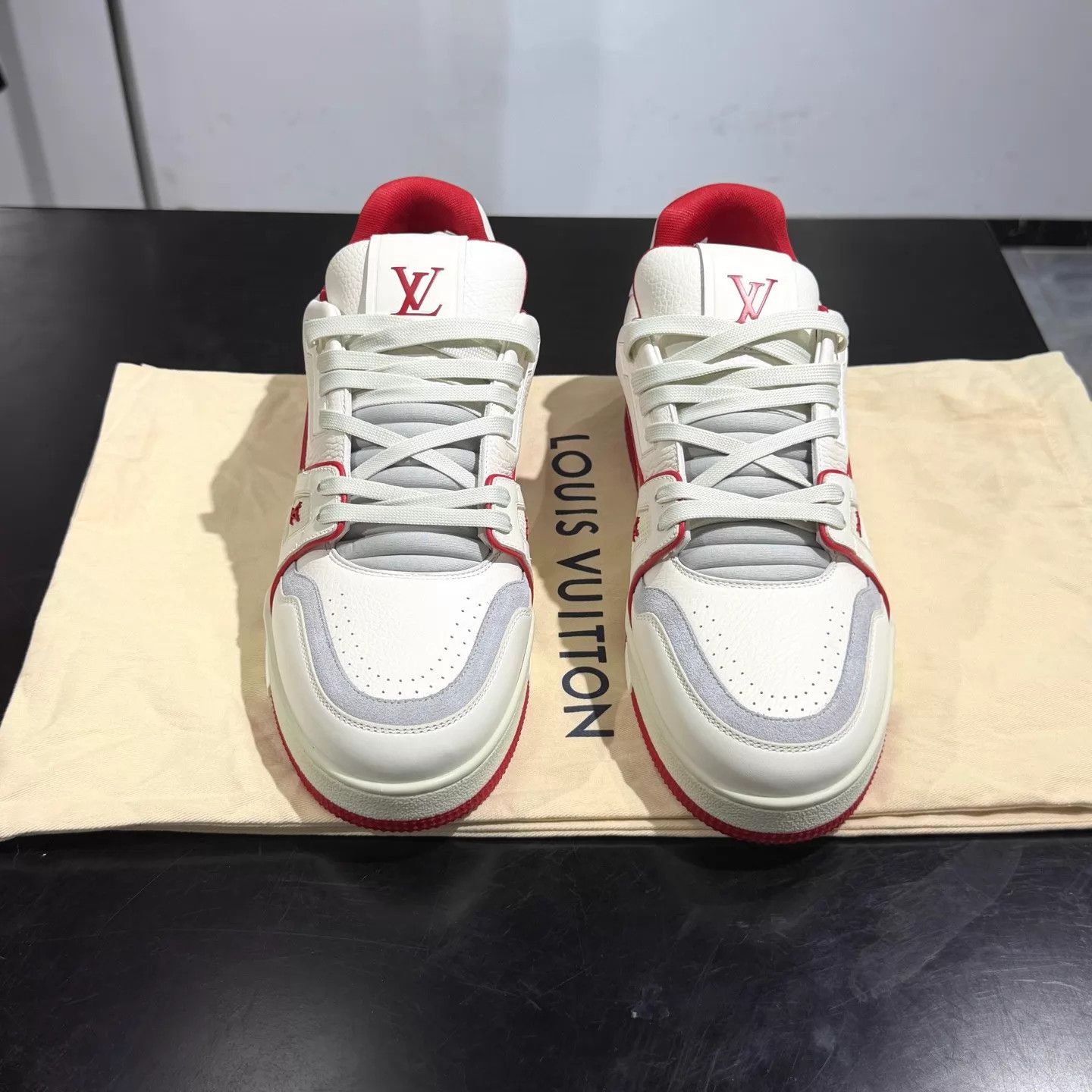 Louis Vuitton LV Trainer Signature White Red Color Blocked UK10 Size US 11 / EU 44 - 1 Thumbnail