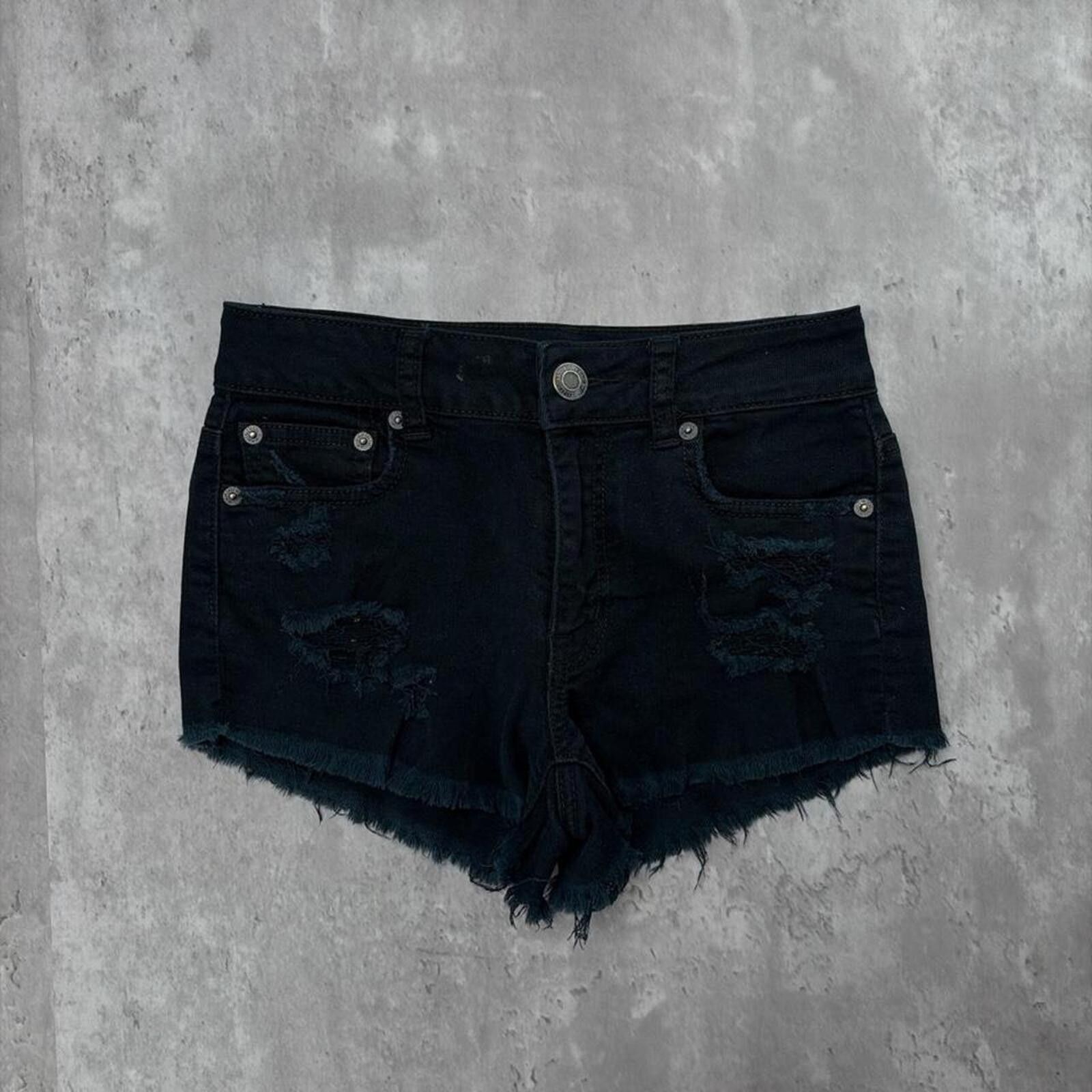 American Eagle Outfitters Y2K Black American Eagle Grunge Gothic Mini Denim Shorts Size 42" / US 20 - 2 Thumbnail